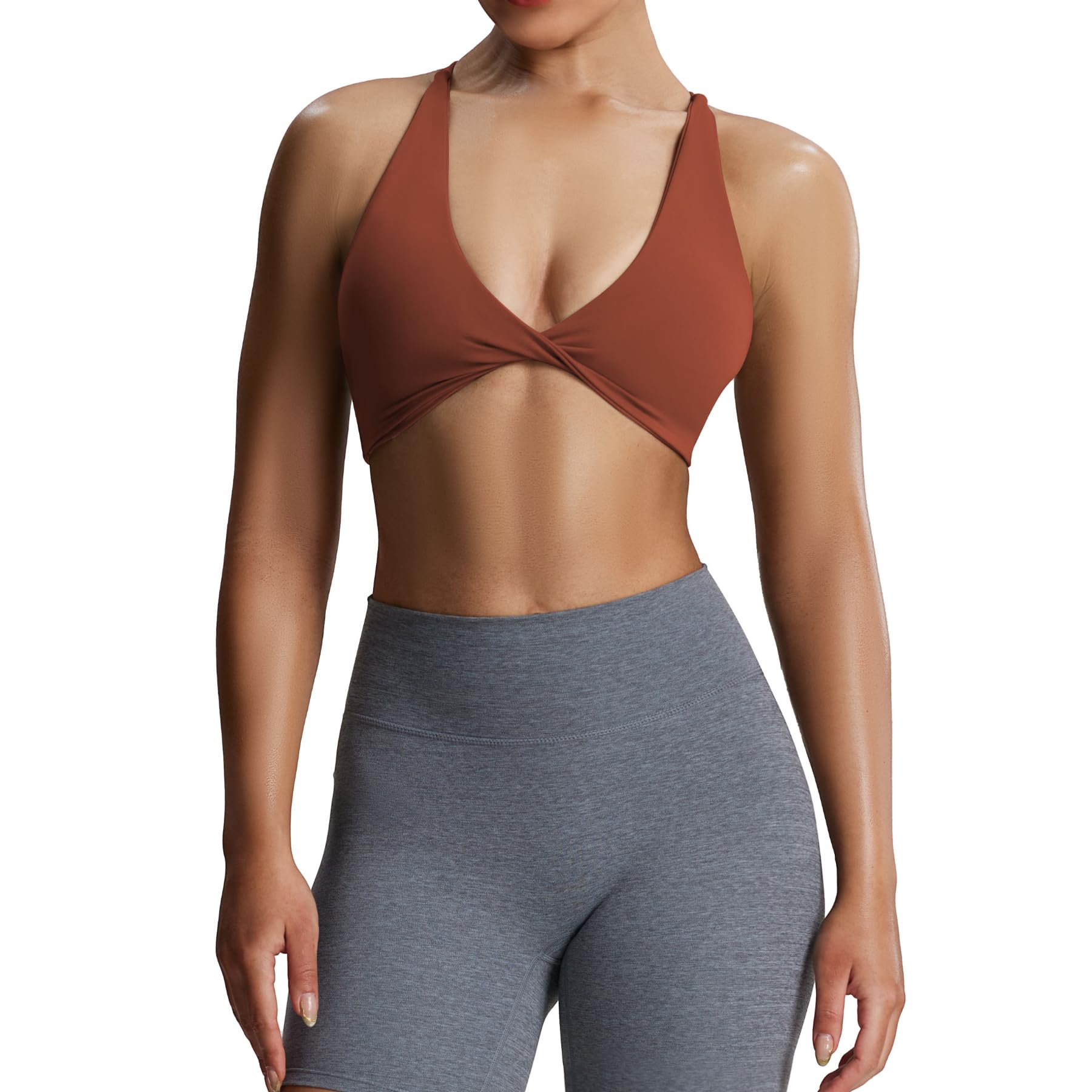 Aoxjox Women's Workout Sports Bras Fitness Metamorph Sienna Twist Bra Yoga Crop Tank