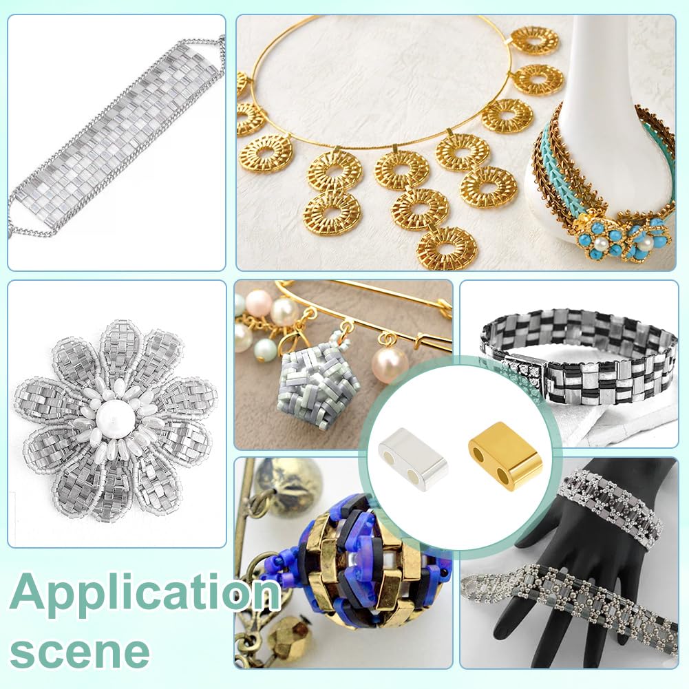 NBEADS 280-Piece Metallic Tila Beads – 2-Hole Glass Seed Beads For Jewelry Making