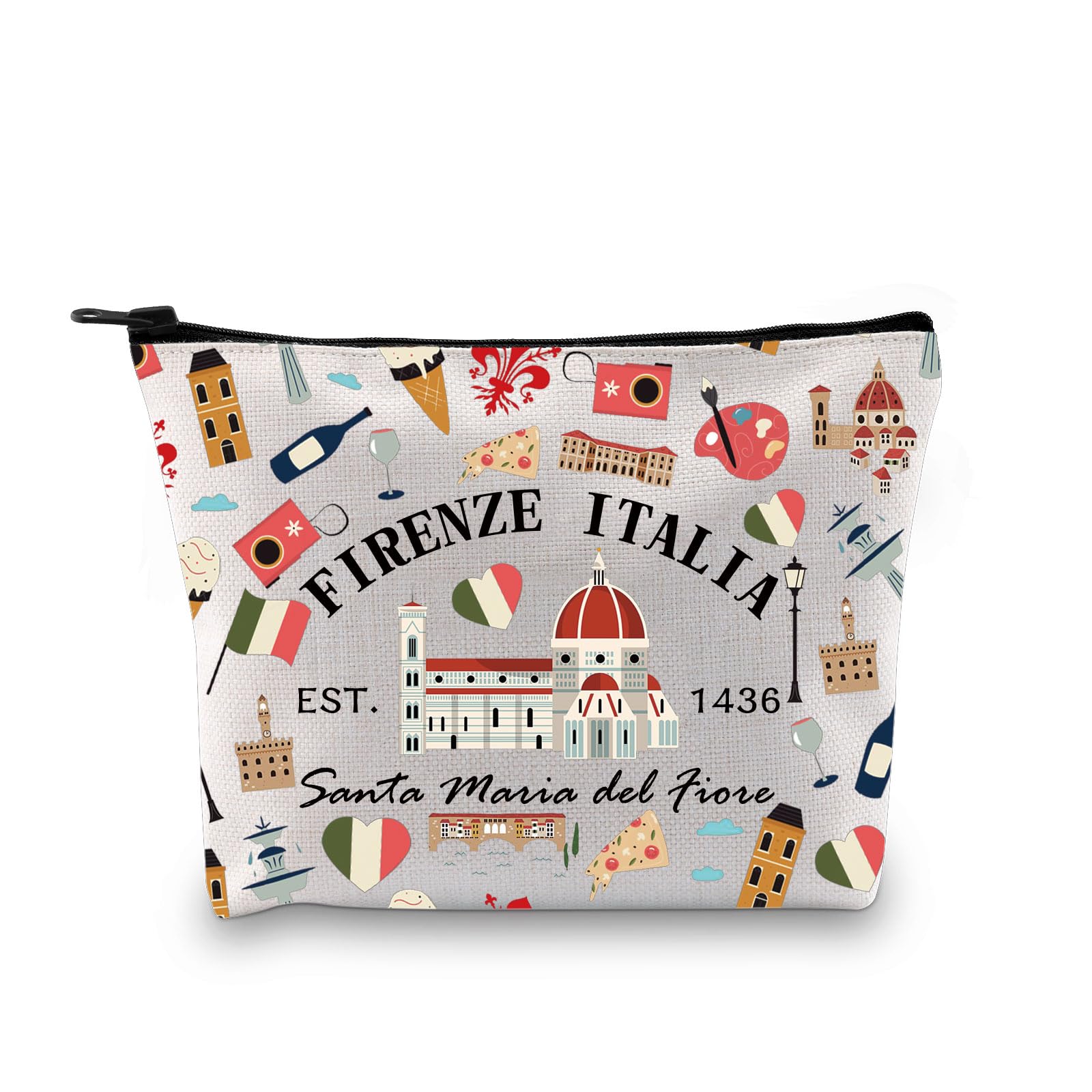 Zuo Bao Firenze Italia Florence Italy Makeup Bag Italian European Vacation Roma Italia Gift Florence Dome Fleur De Lis Cosmetic Bag (FIRENZE)