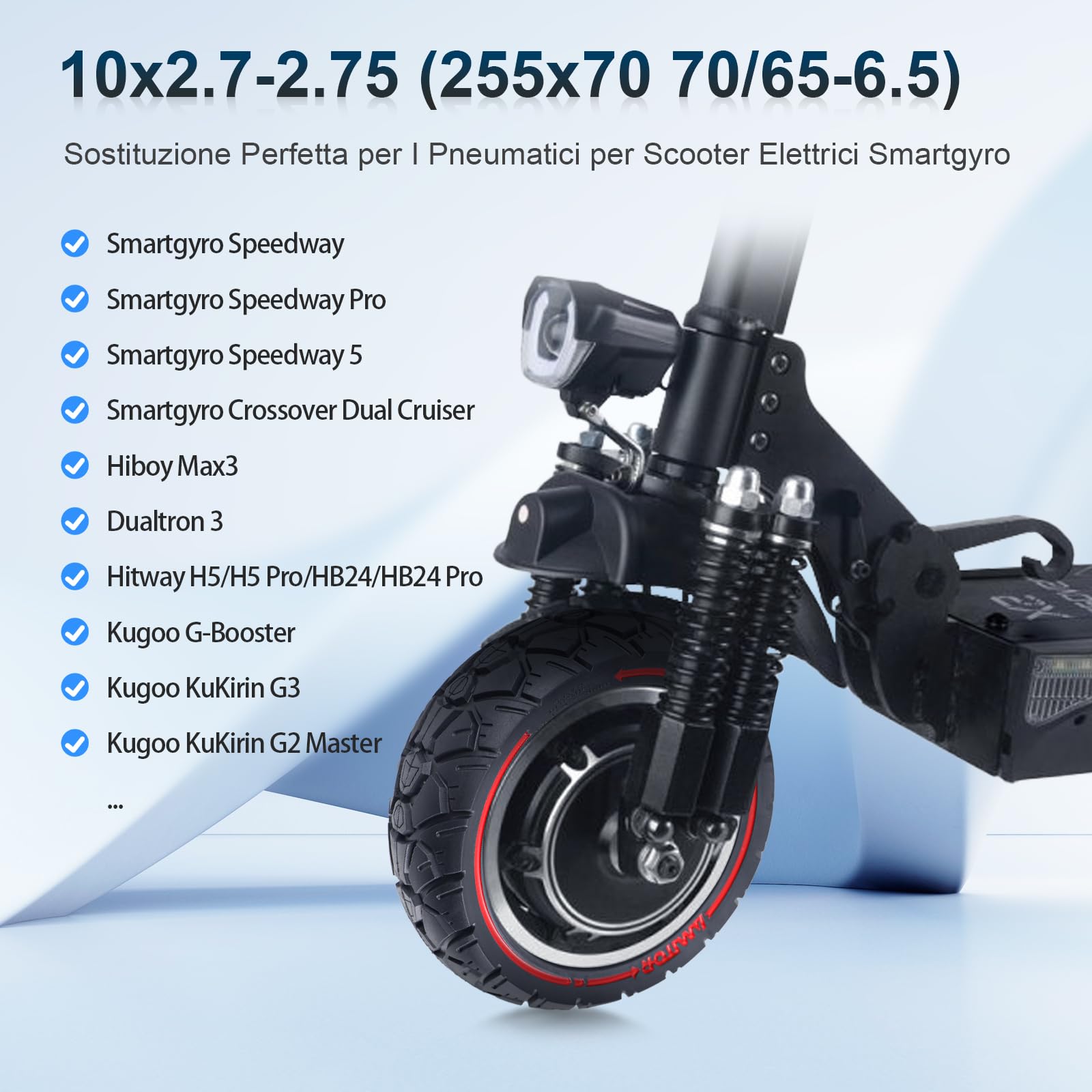 10x2,7-2,75 Pneumatici Solidi 10 Pollici 70/65-6,5 Pneumatici di Ricambio per Hitway H5/HB24/Hiboy/Smartgyro Speedway/Rockway/Crossover Speedway 5/Dualtron 3/Kugoo G-Booster/KuKirin G3 (2 PCS)