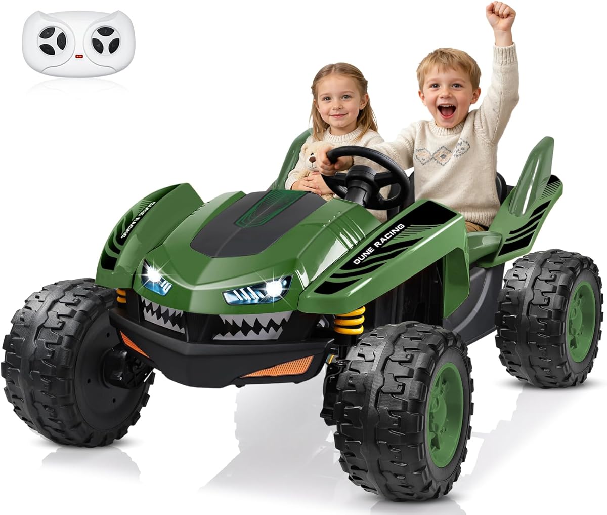 ANPABO 24V XXL Ride on Toys for Big Kids, 4x200W Powerful Motors, Max 5.1MPH, EVA Tires, 21" Spacious 2 Seater, 4-Wheeler Suspension, Remote Control, Bluetooth, Ride on Cars for Kids Aged 3-12(Green)