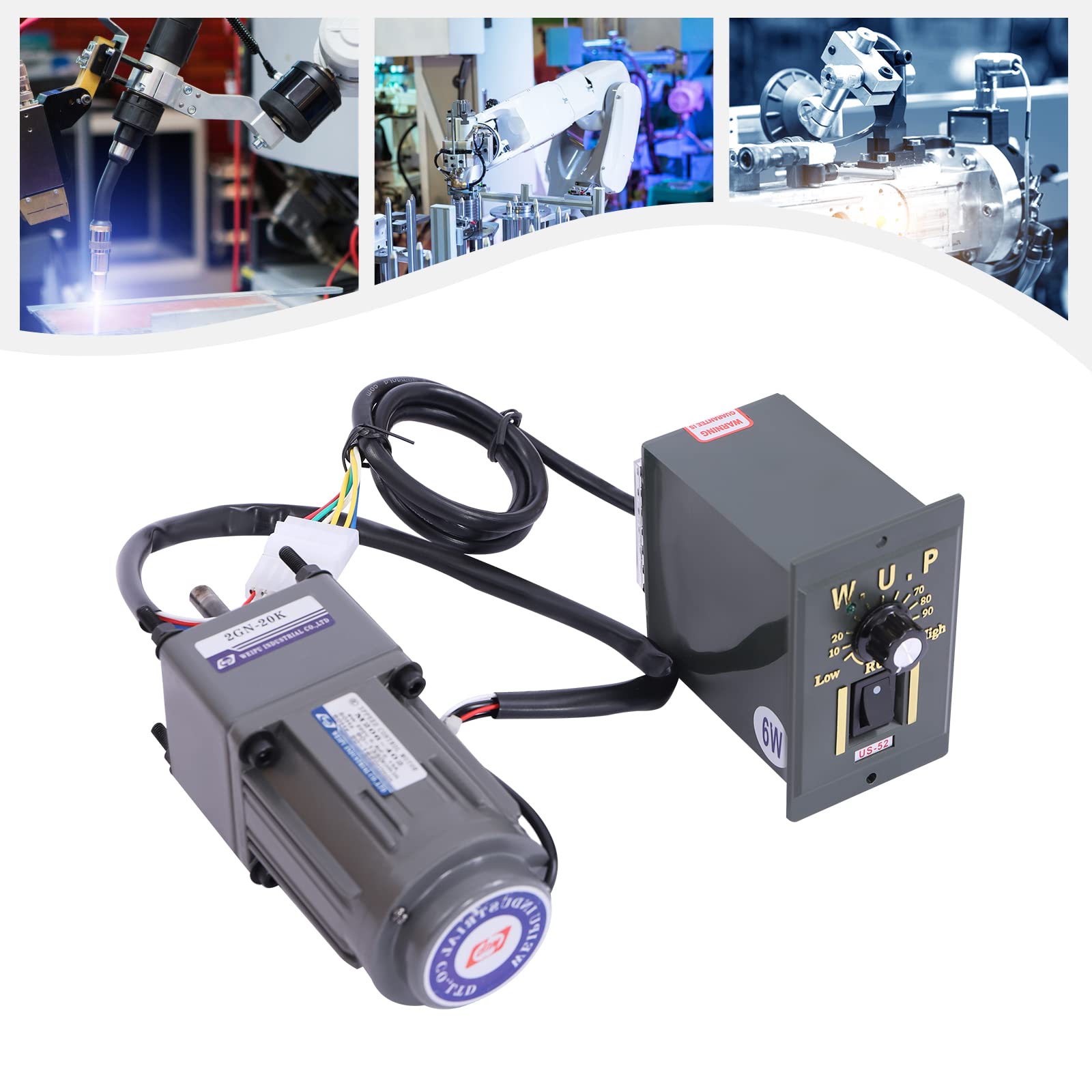 Motoriduttore da 220 V con regolatore di velocità, motore elettrico da 6 W, 0-68 giri/min, regolabile in modo continuo, alloggiamento in lega di alluminio per applicazioni e macchine industriali