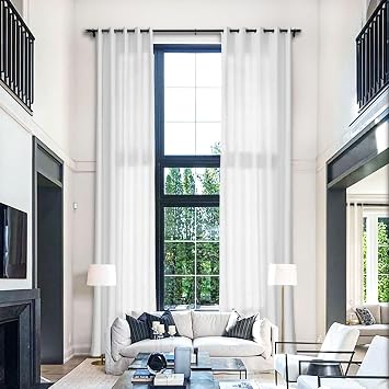 Fcosie Natural Linen Extra Long Curtains for Living Room Grommet Curtains Panel Drapes Room Darkening Draperies Custom Made Length for high Ceiling 2 Story 2 Panels, 50" W x 288" L, Cream White