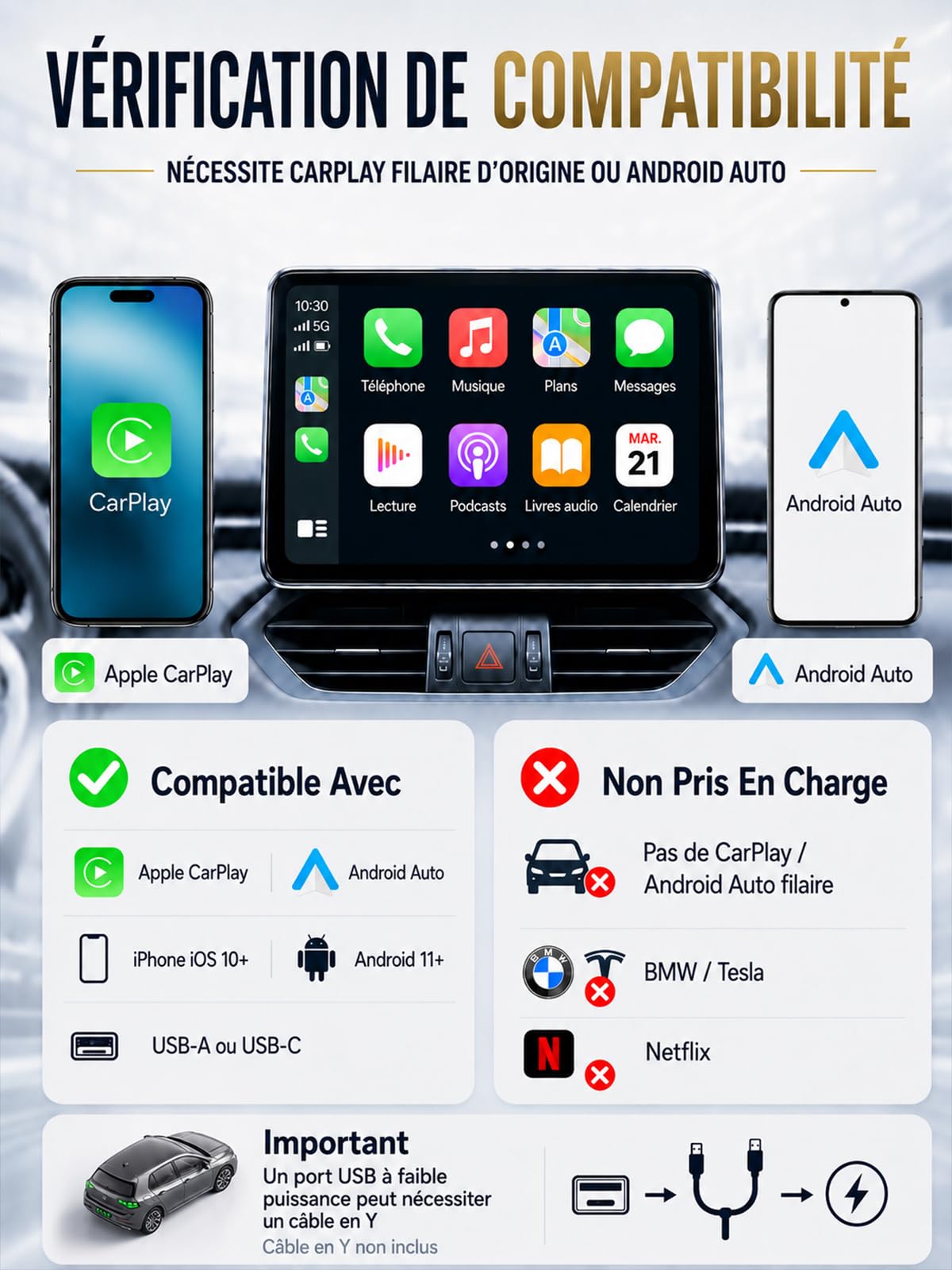 Mini Adaptateur CarPlay sans Fil pour Apple/Android Auto, Connexion Rapide, Android Auto sans Fil pour GPS Portable Voiture, sans Latence & Surchauffe, Compatible avec iPhone (iOS 10+) et Android 10+