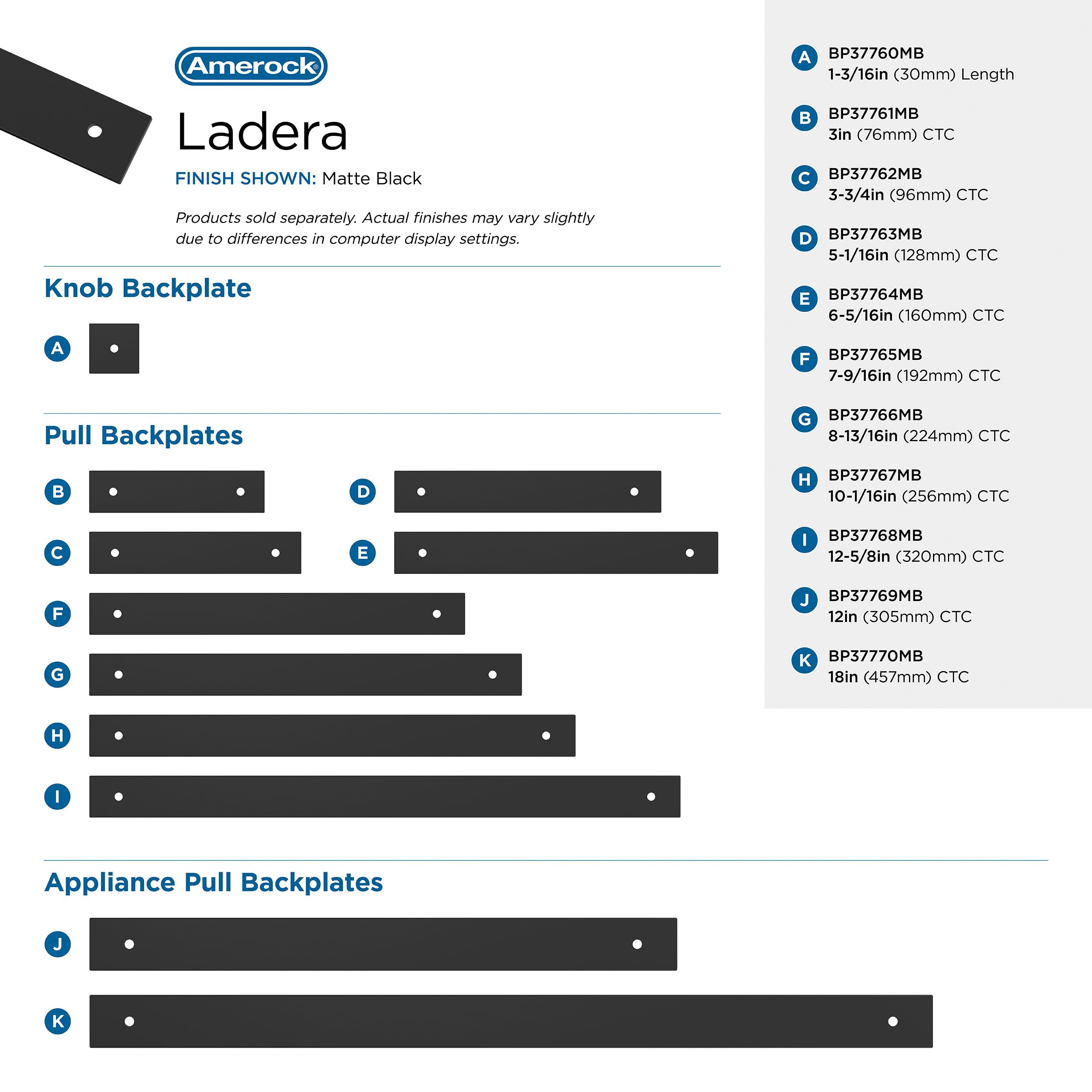 Amerock Ladera Matte Black Backplate - 3" -4 Amerock Ladera Matte Black Backplate - 3" -4
