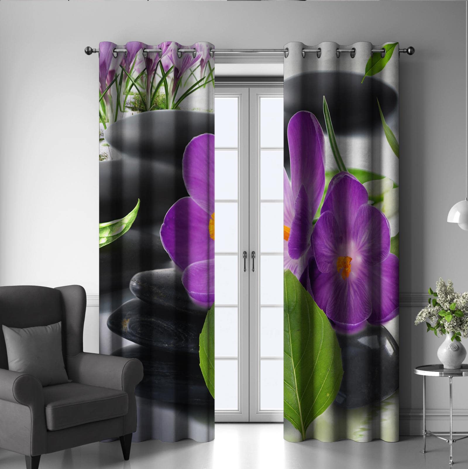 PARREN Moderno Yoga Spa Tende Oscuranti Fiore Viola Zen Pietra Stampa Pannelli Per Tende Per Camera Da Letto Soggiorno Cucina Patio Passacavo Top 2 PZ 160x245 cm