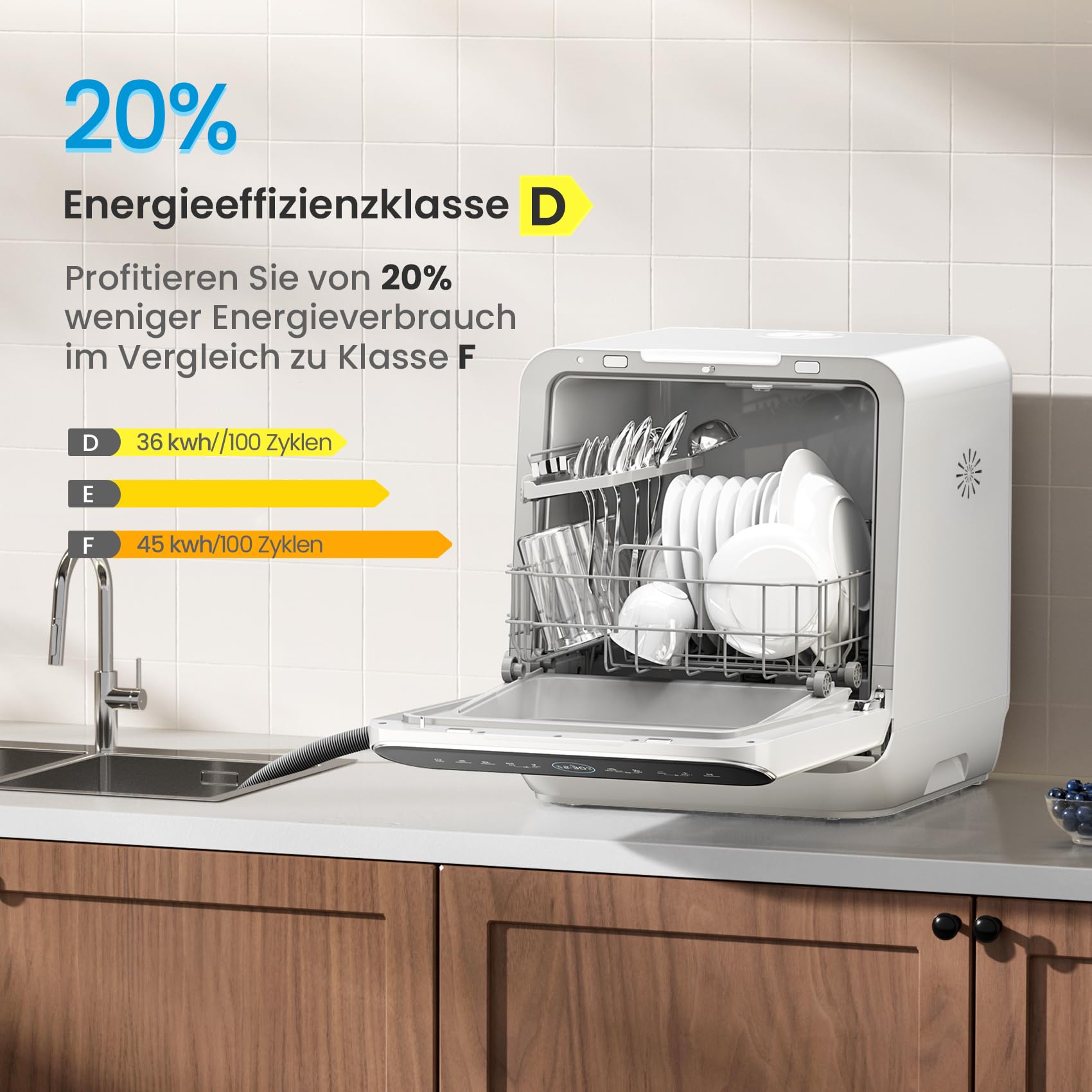 Midea Tischgeschirrspüler Mini 3 Gedecke IOT-Steuerung 6+1 Programme Touch Control