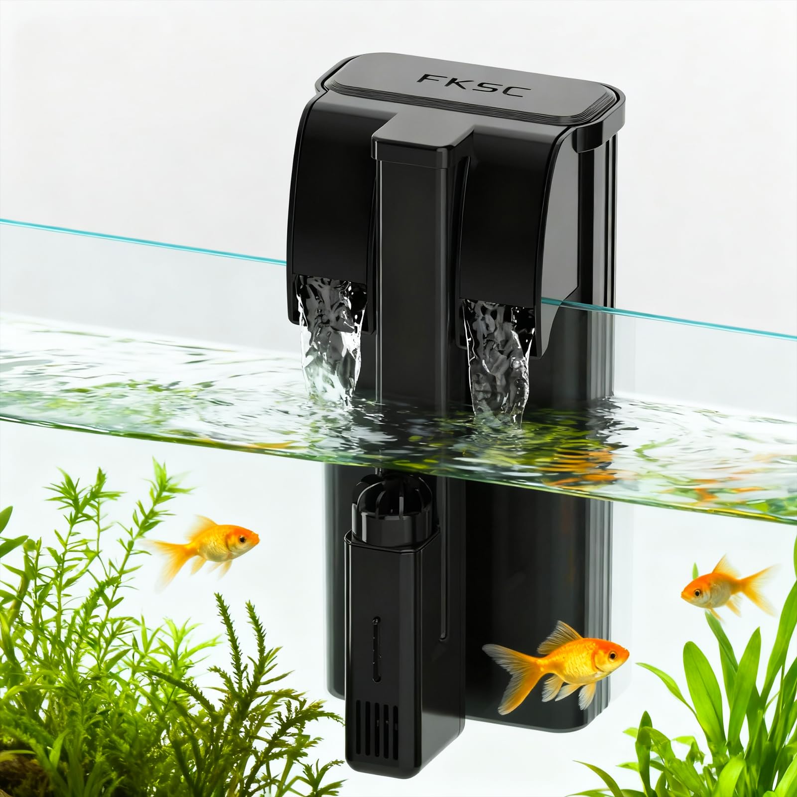 FKSC Hang On Back Aquarium Filter Up 120L Fish Tanks, 5-Stage Multi-Stage Filtration with Surface Skimmer, Ultra Quiet HOB Power Waterfall Filter for Freshwater