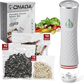 Compact Vacuum Sealer for Food with 30 Reusable Bags – Portable Vacuum Sealer Machine, Food Vacuum Sealer Handheld, Keep Meals Fresh Up to 6X Longer, Easy Storage & Travel Friendly - White