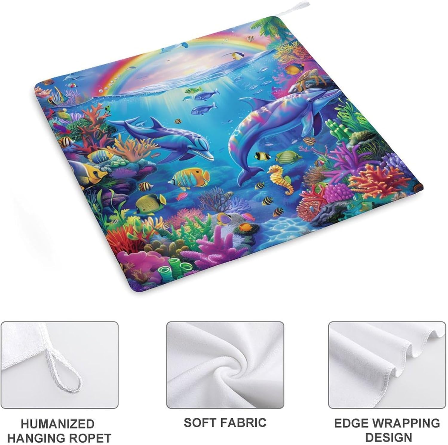 Dolphin Hand Towels for Bathroom Kitchen Towels Small Towel Handkerchiefs with Hanging Loop 4PCS