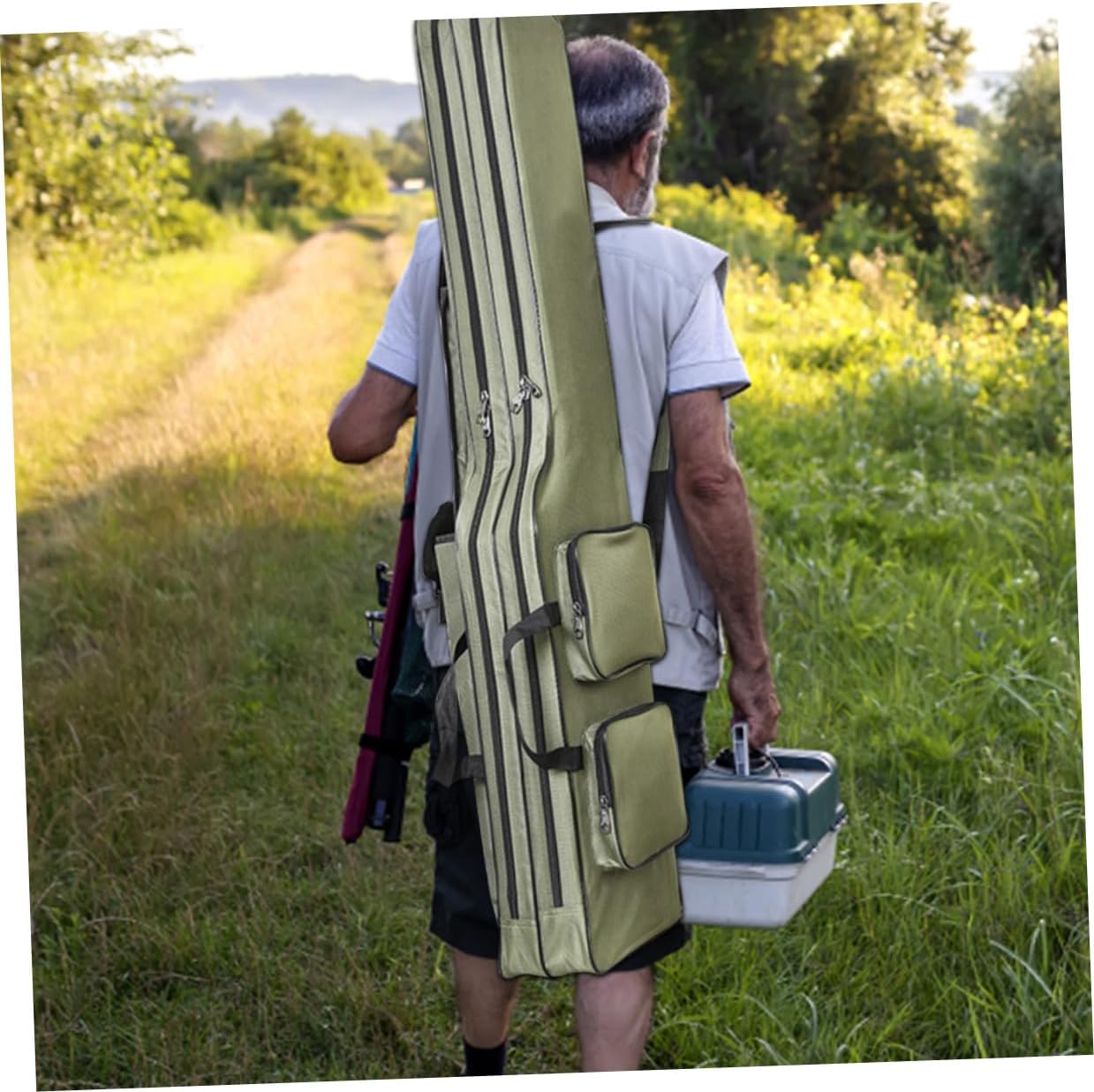 Housoutil Portable Fishing Rod Storage Bag Waterproof Canvas Fishing Pole Carrying Case 1. Military