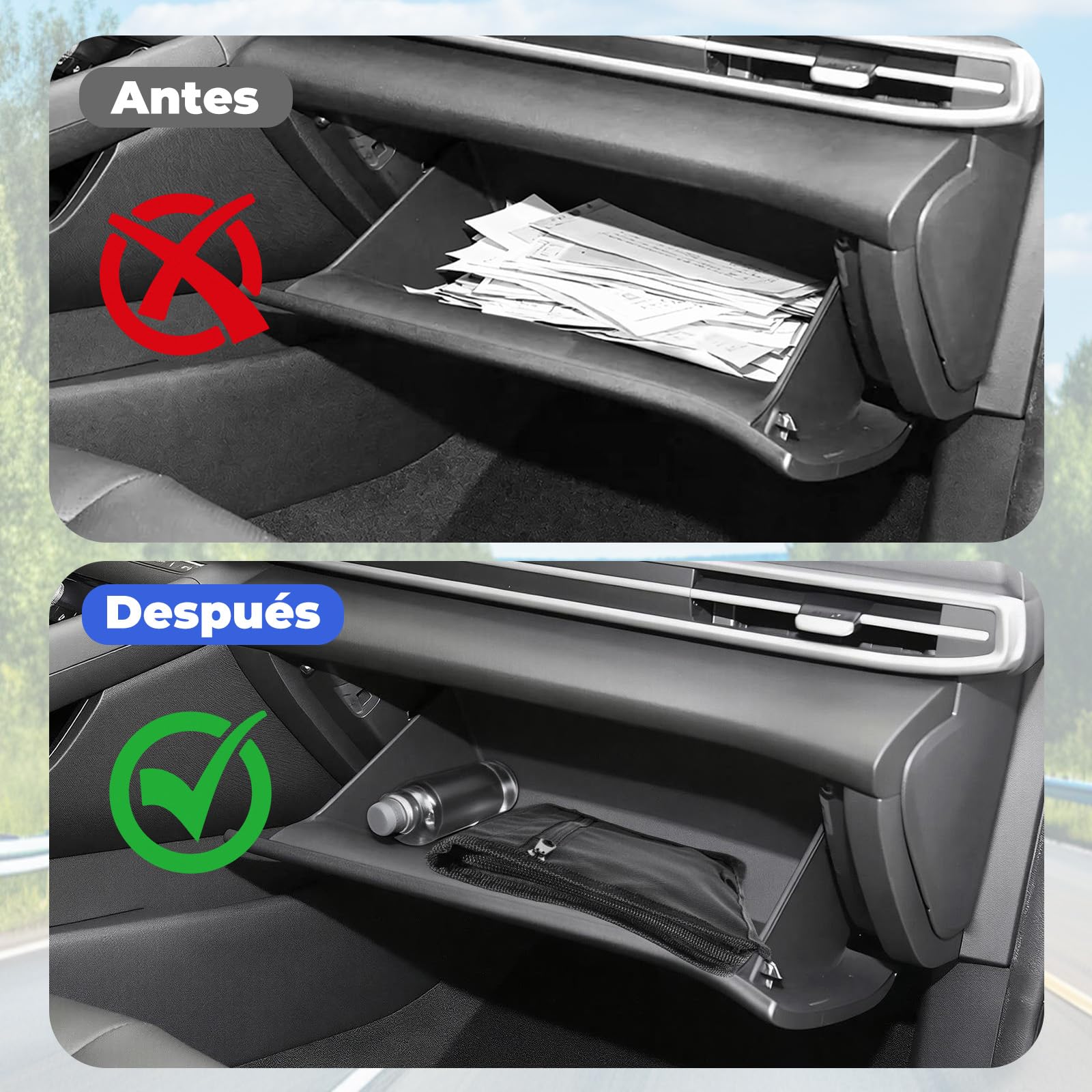 Carpeta Documentación Coche – Porta Documentos Coche,Carpeta de Organizador de Guantera, Negra, Formato (24x17,5 cm) para Documentos del Vehículo, Facturas y Tickets