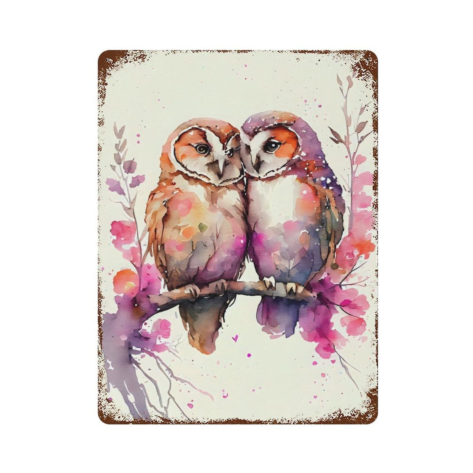 Vintage Rust Metal Sign A Owl Couples Romance 15.7"x11.8", Shabby Chic Decor for Cafe, Home Bar And Lounge Decor