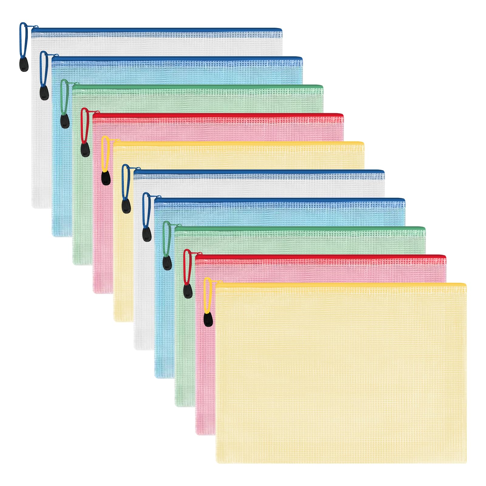 10 PCS A5 Plastic Wallets, Plastic Folders, Document Wallets, Zip Folders, Document Folder with Zipper for Office School Supplies (23.5 x 17.5 cm)