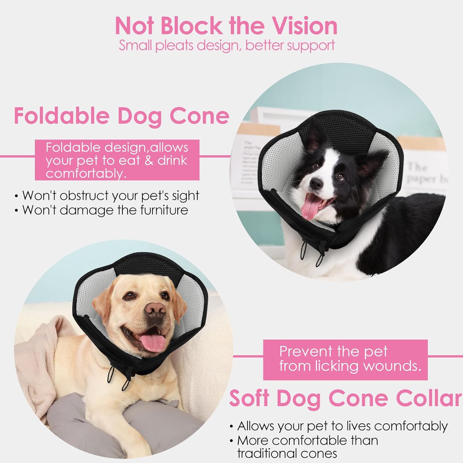 AOFITEE Large Dog Cone - Soft Dog Cone Stop Licking, Adjustable Extra Large Cones Dogs for Wound Healing, Pet Elizabethan Cones Collar After Surgery, XL Fabric Pet E-Collar, Black X-Large