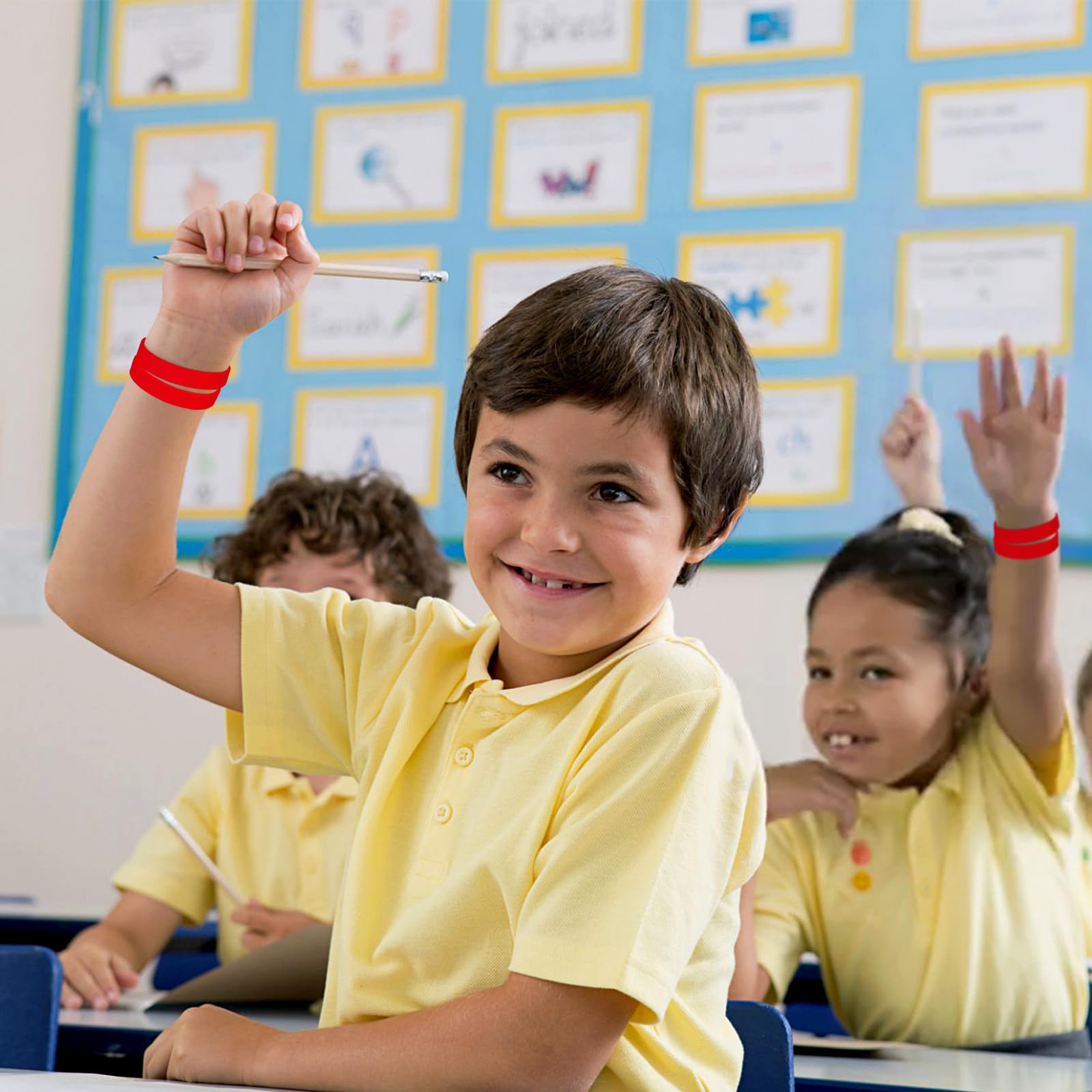 THXIY 100PCS Silicone Rubber Bracelet Bracelets Wristbands Wrist Bands for Kids Youth Teens Boys Gilrs, Children's Bulk Bracelets Event Bands, 6.3'' Bracelet Bulk for 3~7 Aged Back to School (Red)