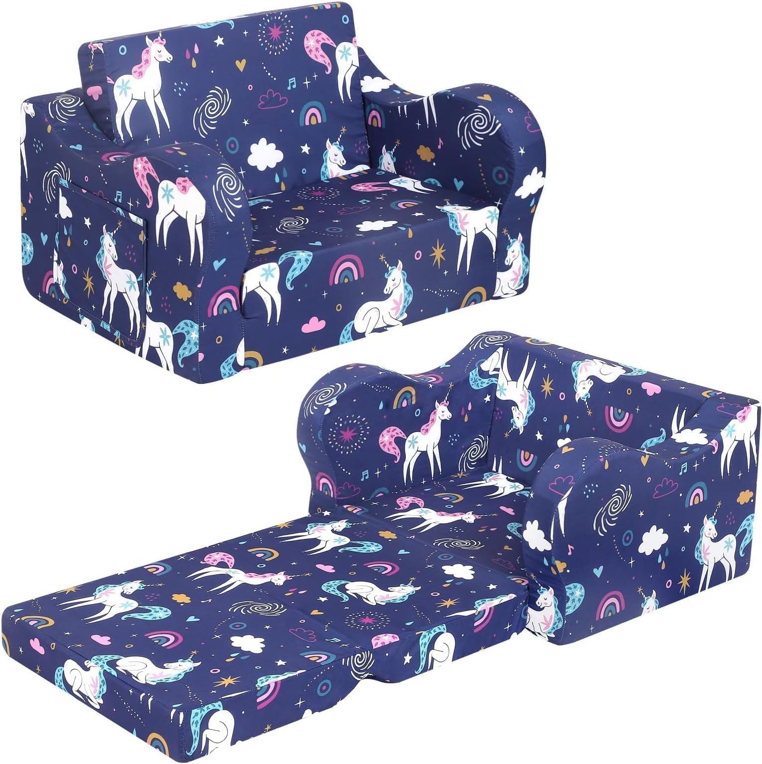 Kids Sofa, 2-in-1 Flip-Out Foam Couch, Foldable Soft Play Lounge Chair, Light Purple