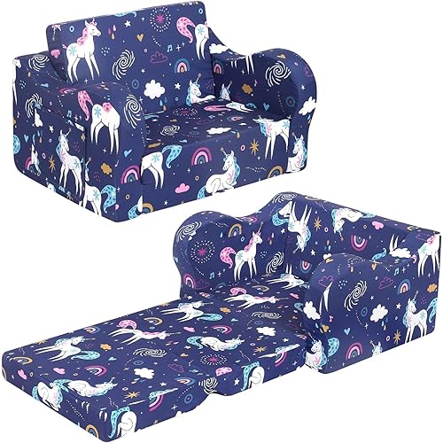MOMCAYWEX Kids Sofa, 2-in-1 Flip-Out Foam Couch, Foldable Soft Play Lounge Chair, Light Purple