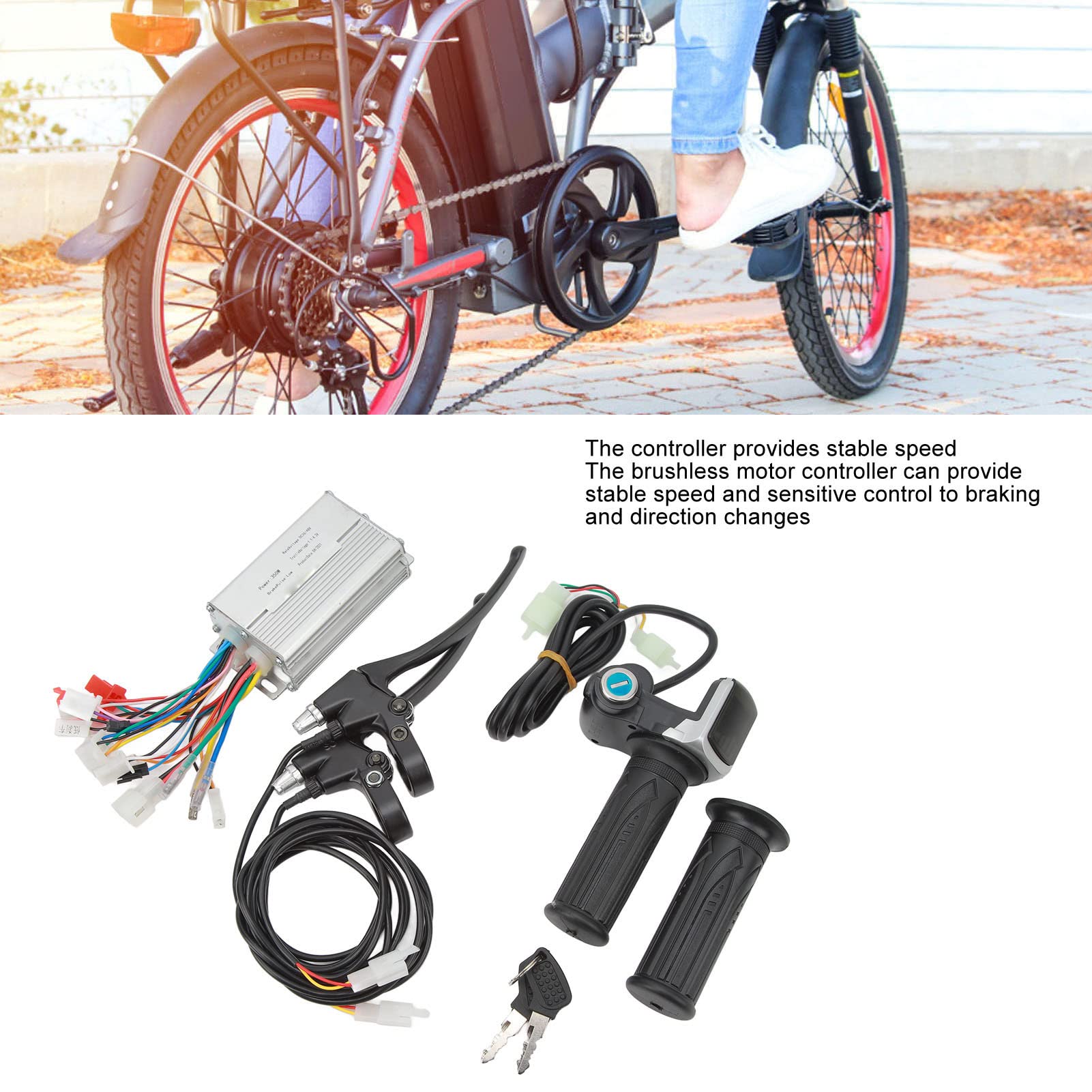 BuyWeek Kit Controller Motore Brushless Bici Elettrica, 36V 48V 250W Centralina Bici Elettrica con Leva Freno e Impugnatura Acceleratore