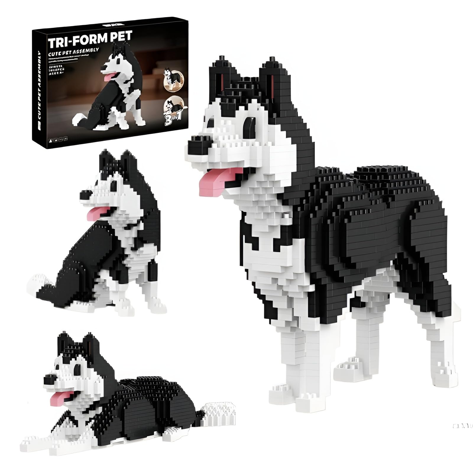 3 In 1 Husky Dog Building Set for Adults, 1050 Pieces Puppy Mini Micro Building Blocks, Animal Bricks Model Toy, Cute Pet Figure Home Desk Decor, Birthday Gift for Teenagers