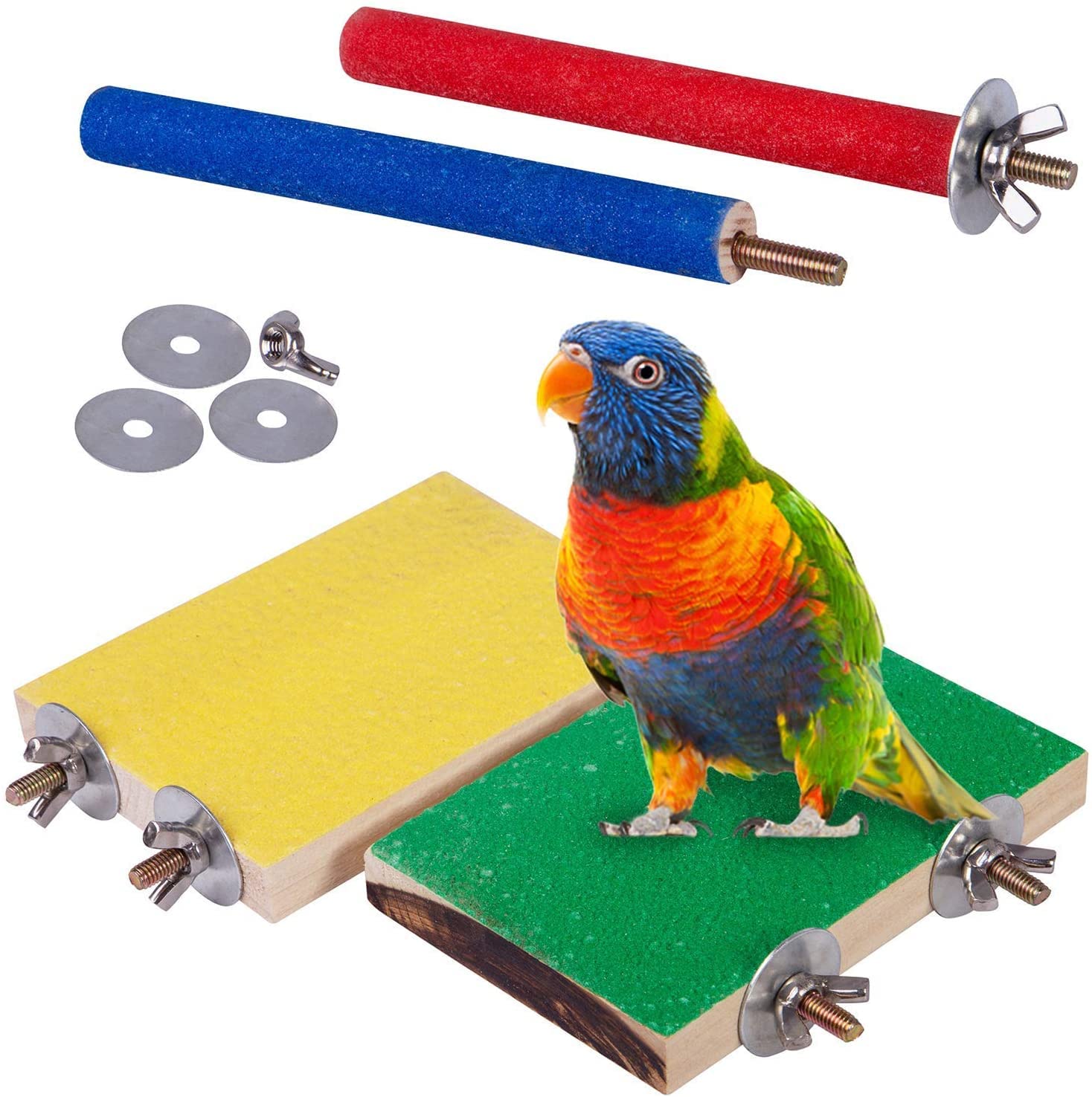 LIENJAER4 PCS Bird Perch Stand Toy, Wood Parrot Perch Stand Platform Paw Grinding Stick, Cage Accessories Exercise Toys Budgies Parakeet Cockatiel Conure Hamster Gerbil Rat Mouse