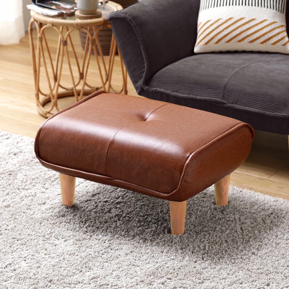 【美品✨】オットマン スツール 　ソファー　キャメル　本革+PVC生地 ソファ オットマン スツール 幅66cm 座面 広い チェア おしゃれ