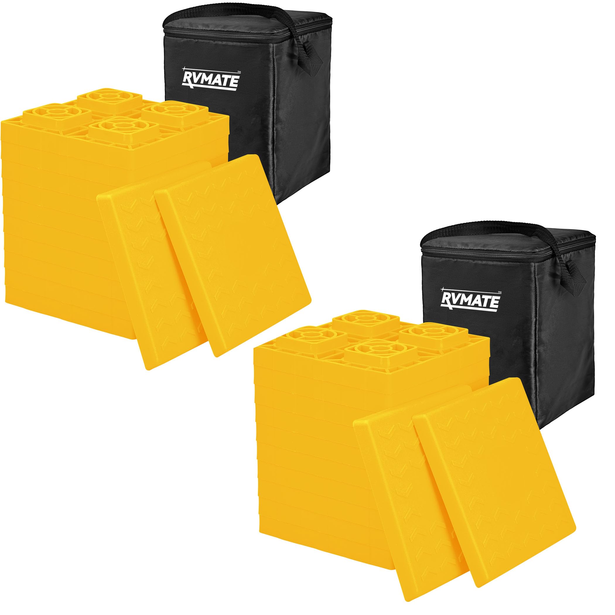 RVMATE RV Leveling Blocks 24 Pack, Heavy Duty Camper Leveling Blocks, Leveling Blocks for RVs, Reduce Trailer Movement, Trailer Leveling Blocks Great for Single and Dual Wheels, Yellow