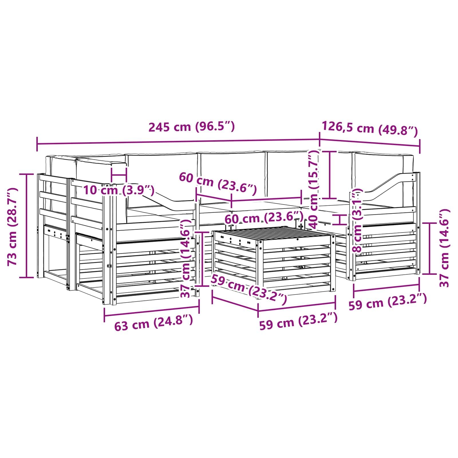 Outdoor-Sofagarnitur 7-teilig Weiß Anthrazit Polyester mit Akazienholz, wetterbeständig, modulare Sitzgruppe für Garten Terrasse mit Tisch, Sofas, Armlehnen und Kissen