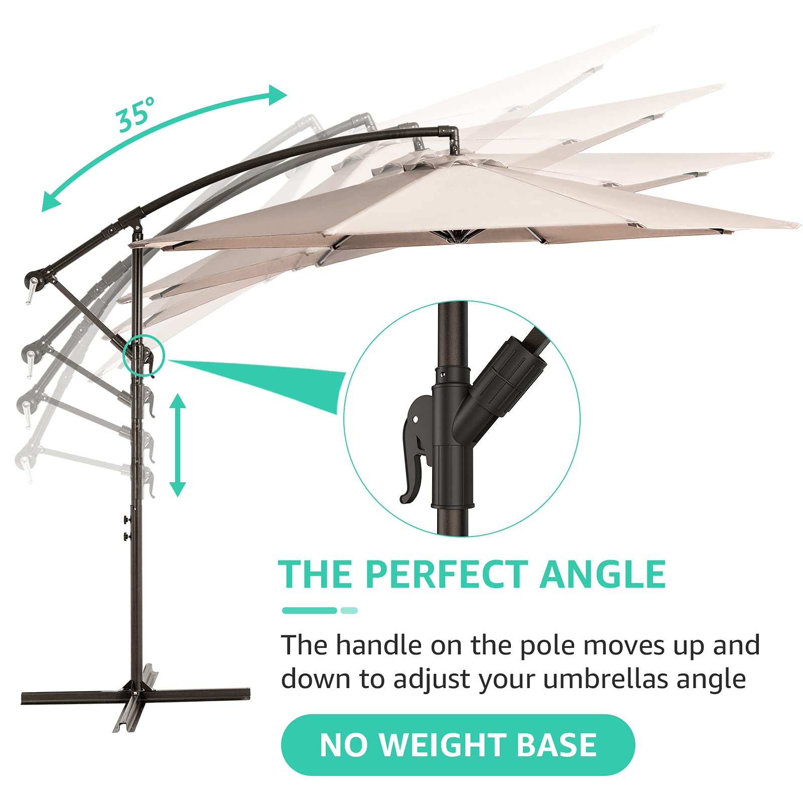 cream colored patio umbrella Amalfi Fabric with Piping / Aluminum Patio Umbrella with Base Sets