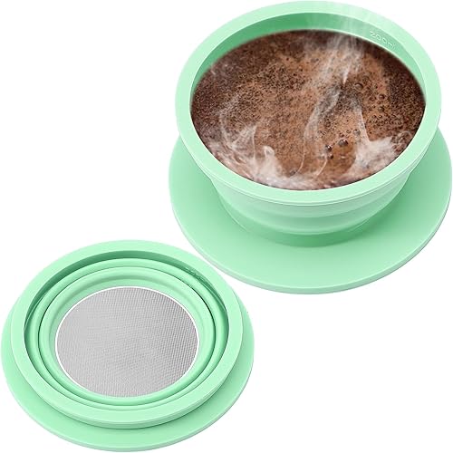 Cafetera plegable de viaje para acampar, sin papel, gotero plegable de silicona para verter sobre café con filtro de café de metal, colador de café