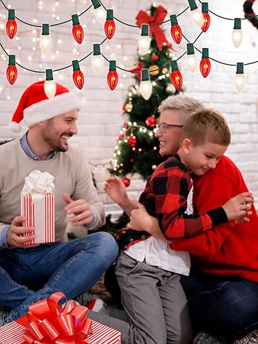 Miniatura 55 de Luces de Navidad vintage C9, 25 pies con 26 bombillas transparentes, cadena de luces conectables colgantes para patio, jardín, vacaciones, C9