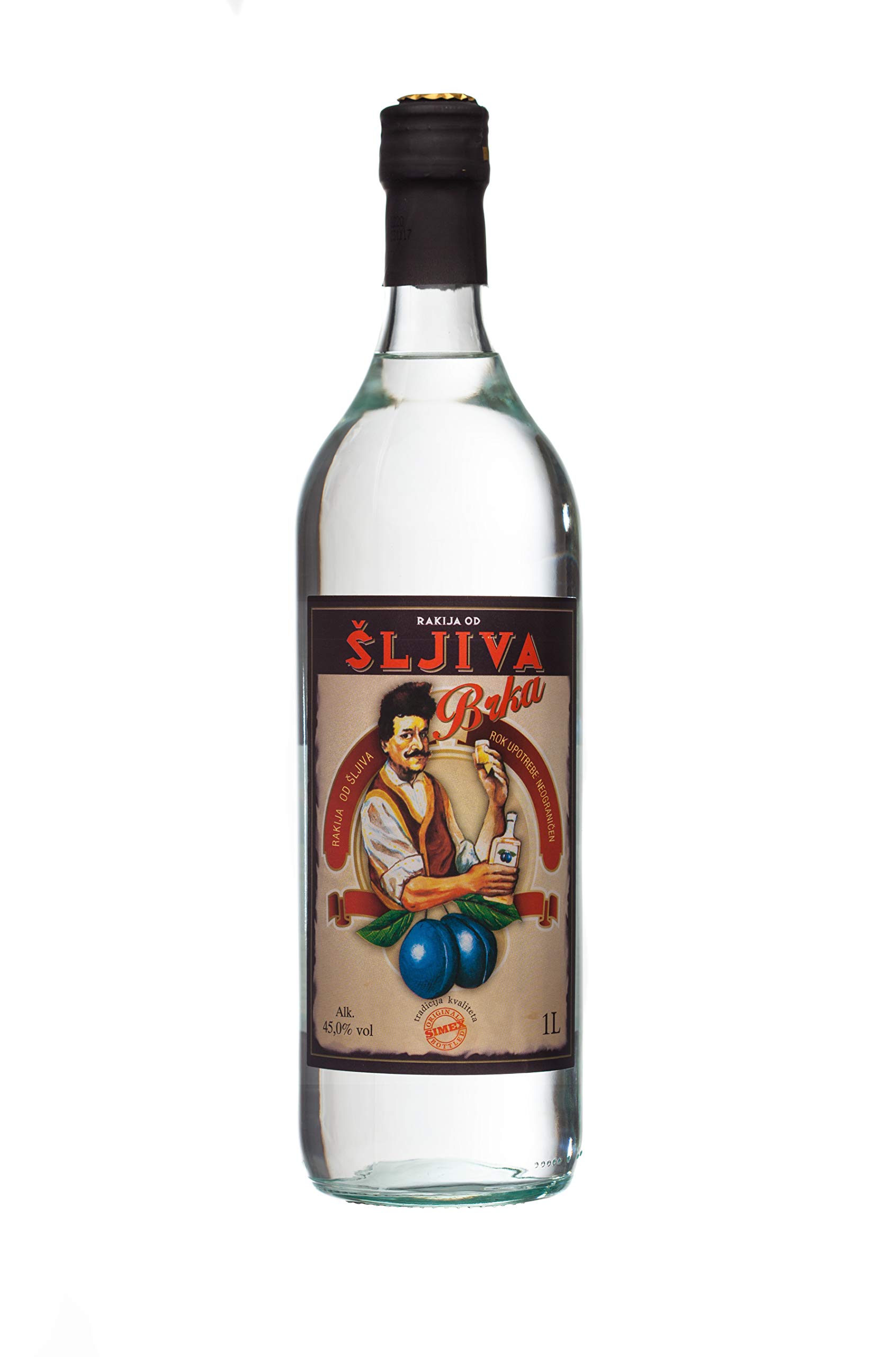Starker Kristallklarer reiner Pflaumenbrand Sliwowitz Rakija retro Design 1L
