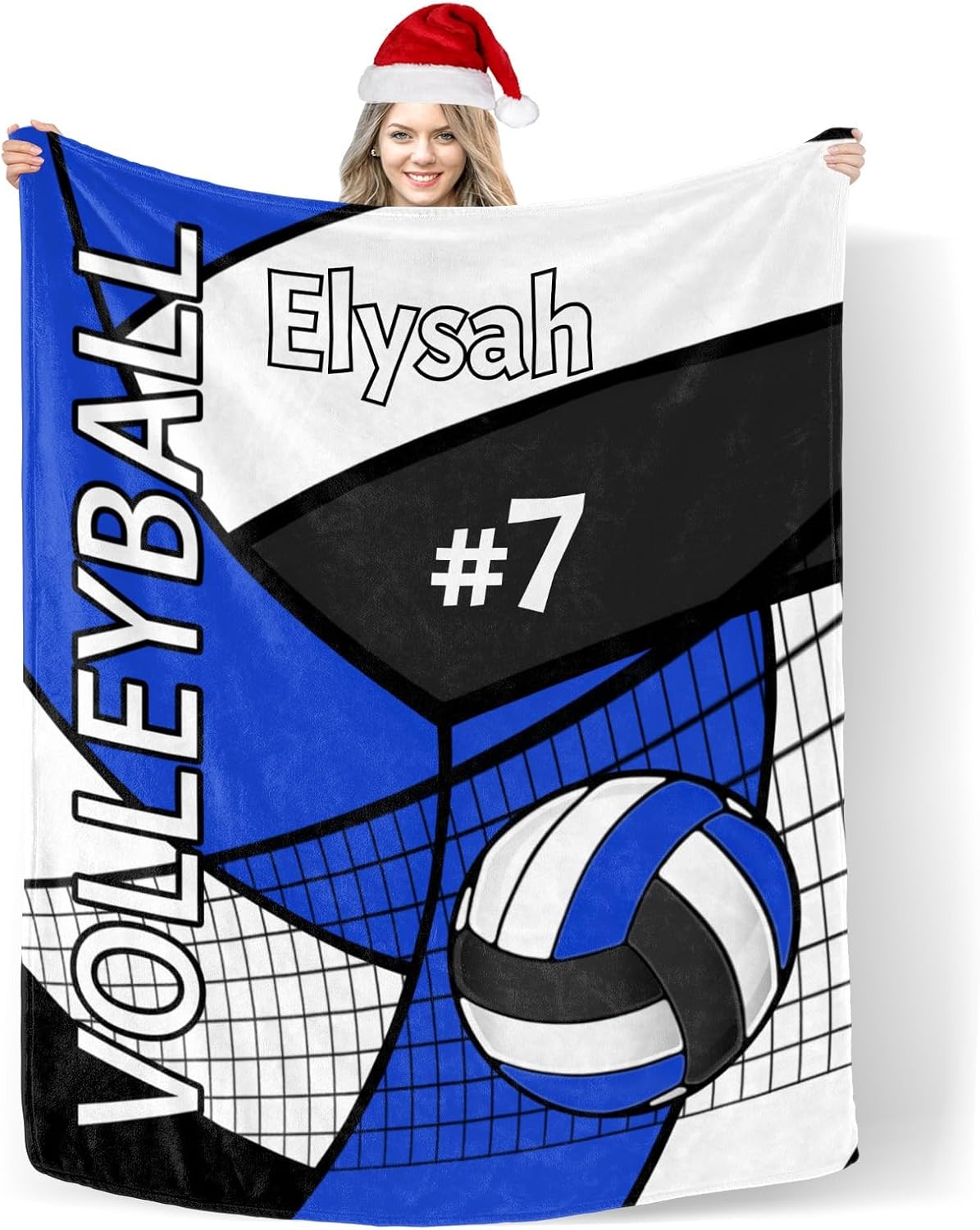 Custom Blanket with Name Text,Personalized Volleyball Blue Soft Fleece Blankets Tapestry for Baby Gifts 40X50inch
