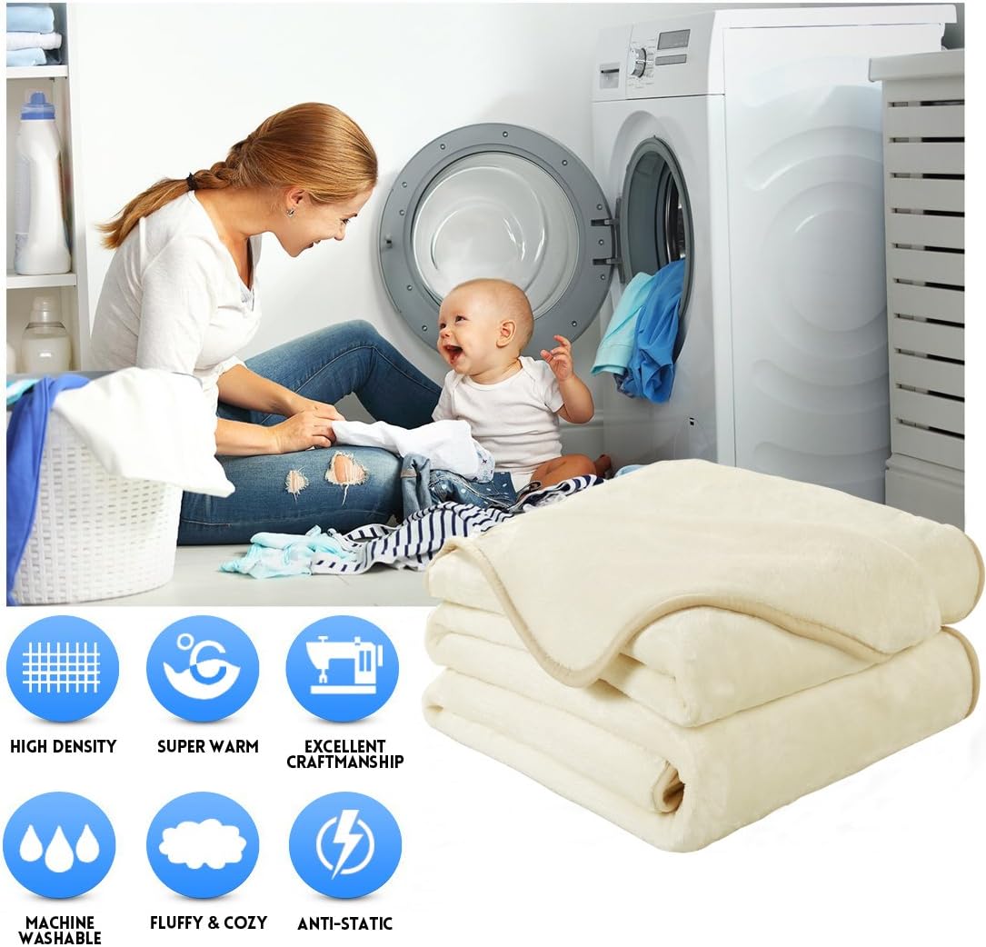 EASELAND Soft Queen Size Blanket Winter Warm Fuzzy Microplush Lightweight Thermal Fleece Blankets for Couch Bed Sofa,90x90 Inches,Ivory : Home & Kitchen