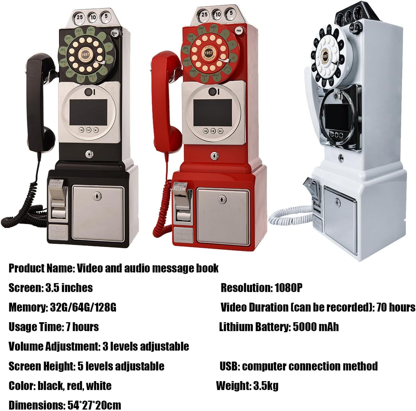 Record Video Audio Messages,Video Audio Guest Book,Wedding Phone Customized Video Messages,Retro Style,for A Variety of Memorable Party Occasions White-32G image 3