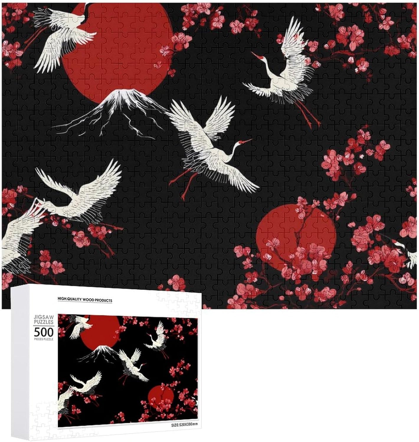 Crane Japanese-Style Puzzles for Adults 500 PCS Wooden Jigsaw Puzzle Wall Decor Christmas