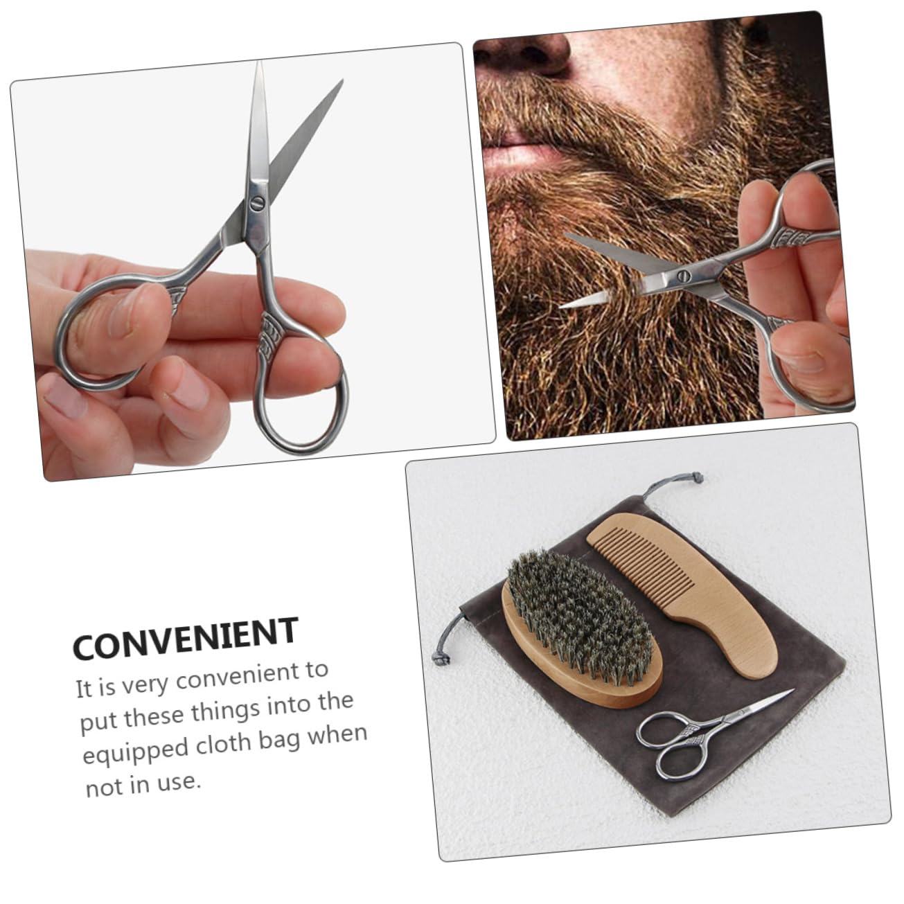 1set Beard Grooming Scissors for Men Beard Care Kit Comb Brush and Storage Pouch for Daily Use and Styling Bearded Men