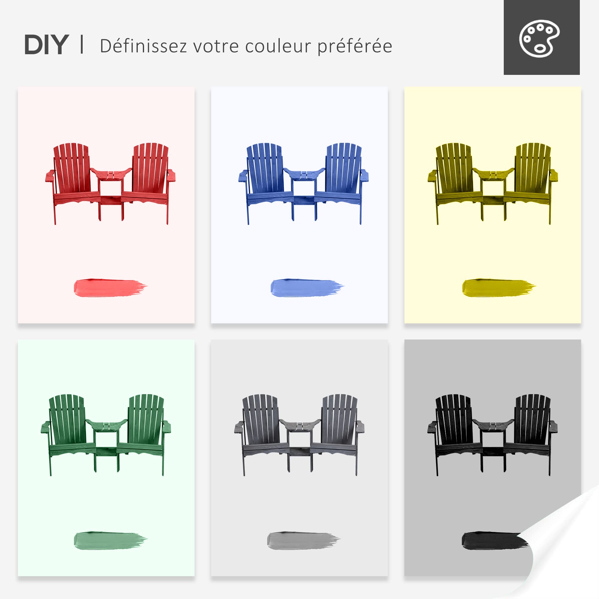 Outsunny Fauteuils de Jardin Adirondack avec Table Basse, Chaise Longue Espace Insertion Parasol, étagère Bois Sapin Gris