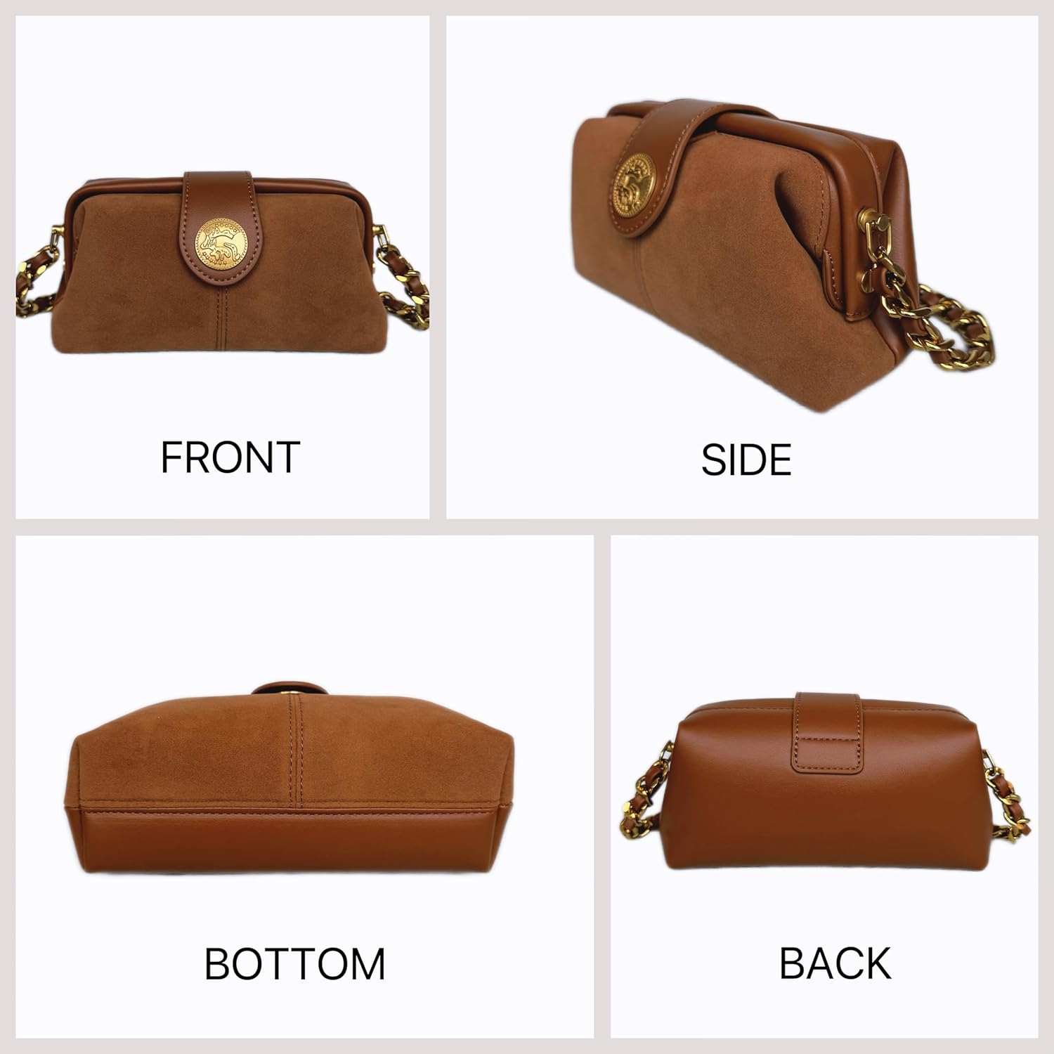 Retro Suede Mini Purse with Gold Chain Handles for Women Shoulder Purses with Crossbody Strap Small Square