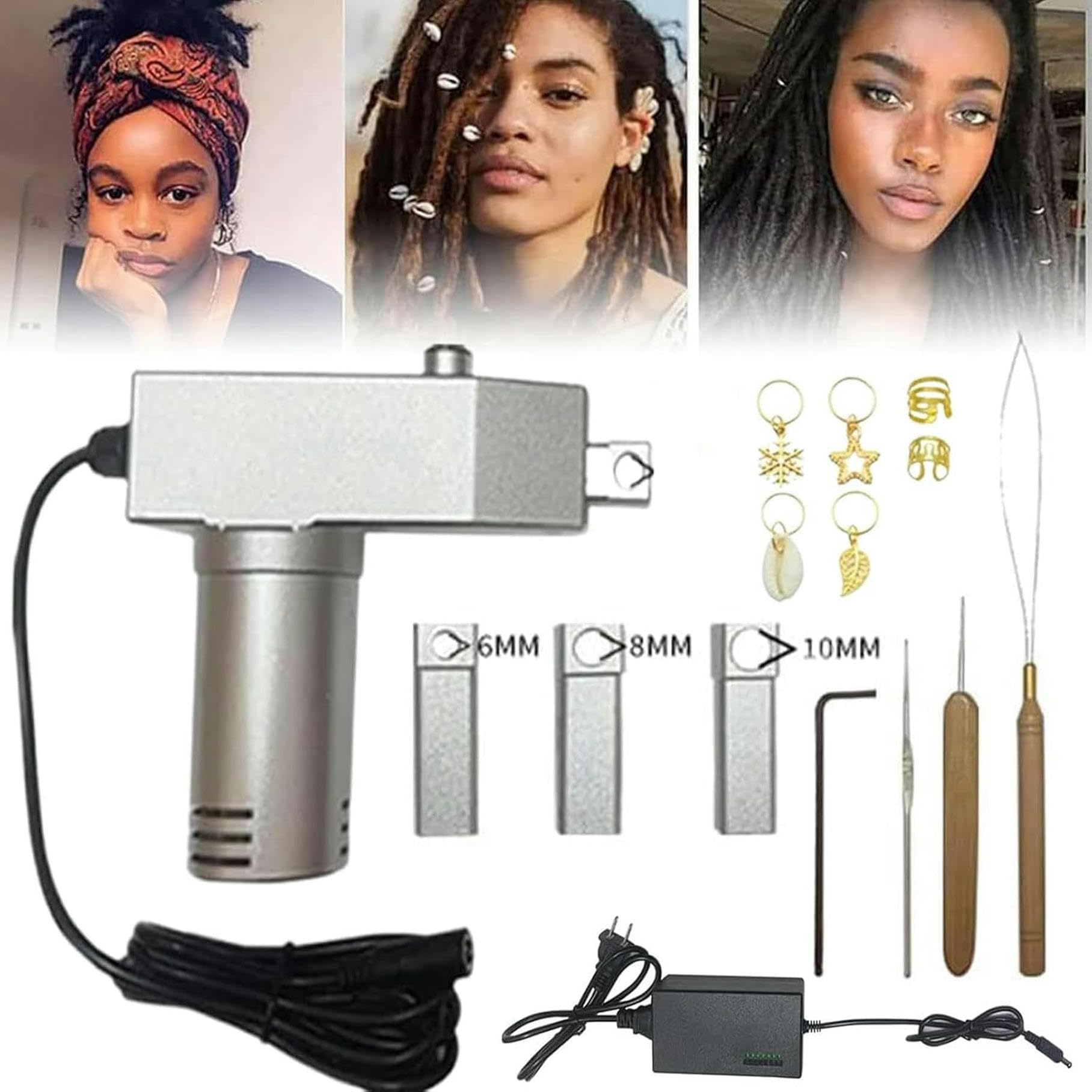 Máquina para Hacer rastas, Trenzas de Crochet, Herramienta Manual de Acero Inoxidable, Accesorios para rastas DIY + Ganchos de Crochet de 6 mm/8 mm/10 mm, 1 Pieza