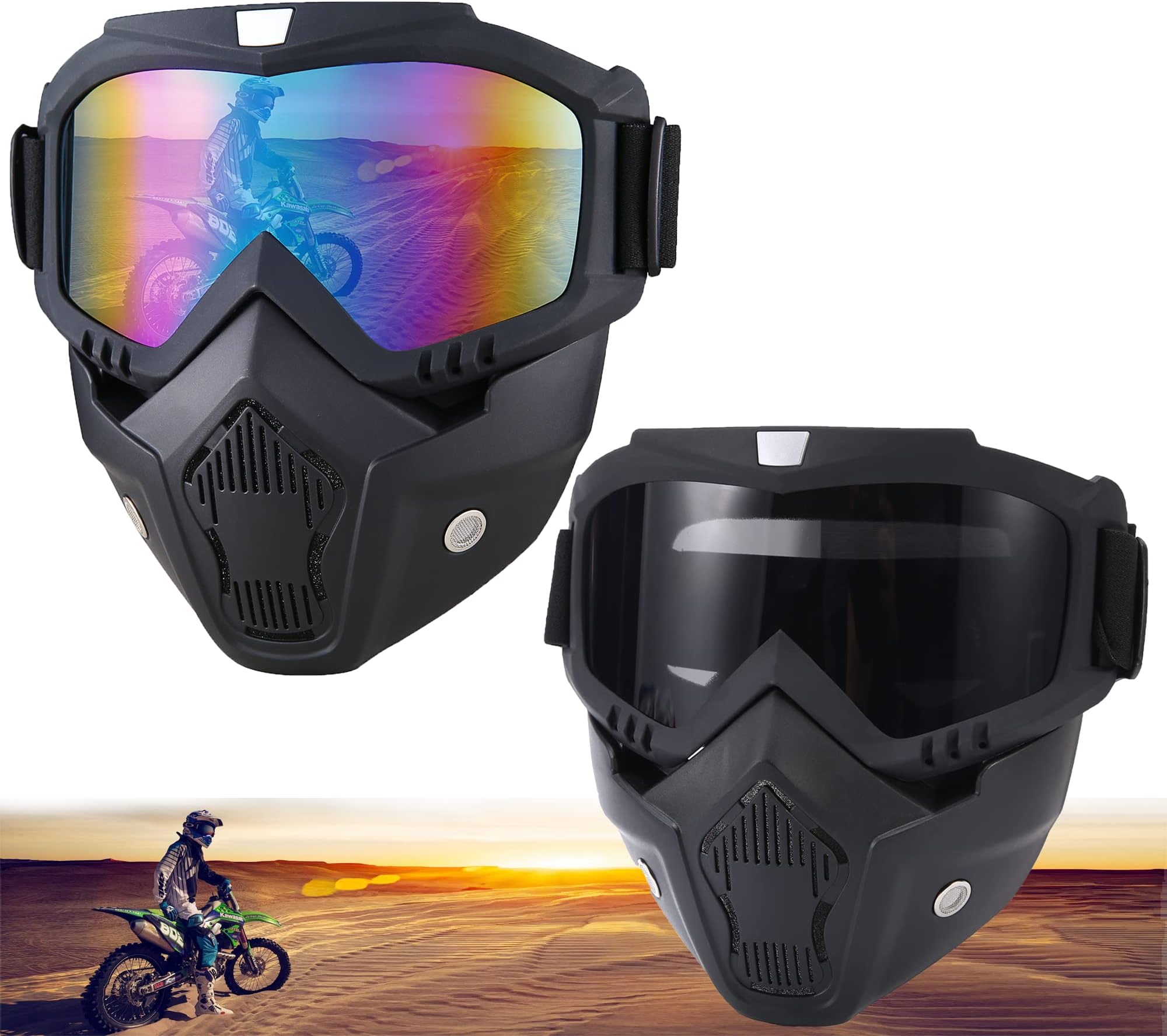 CROSSBODYMotorcycle Helmet Riding Goggles Glasses With Removable Face Mask,Vintage Bullet Fight Motocross