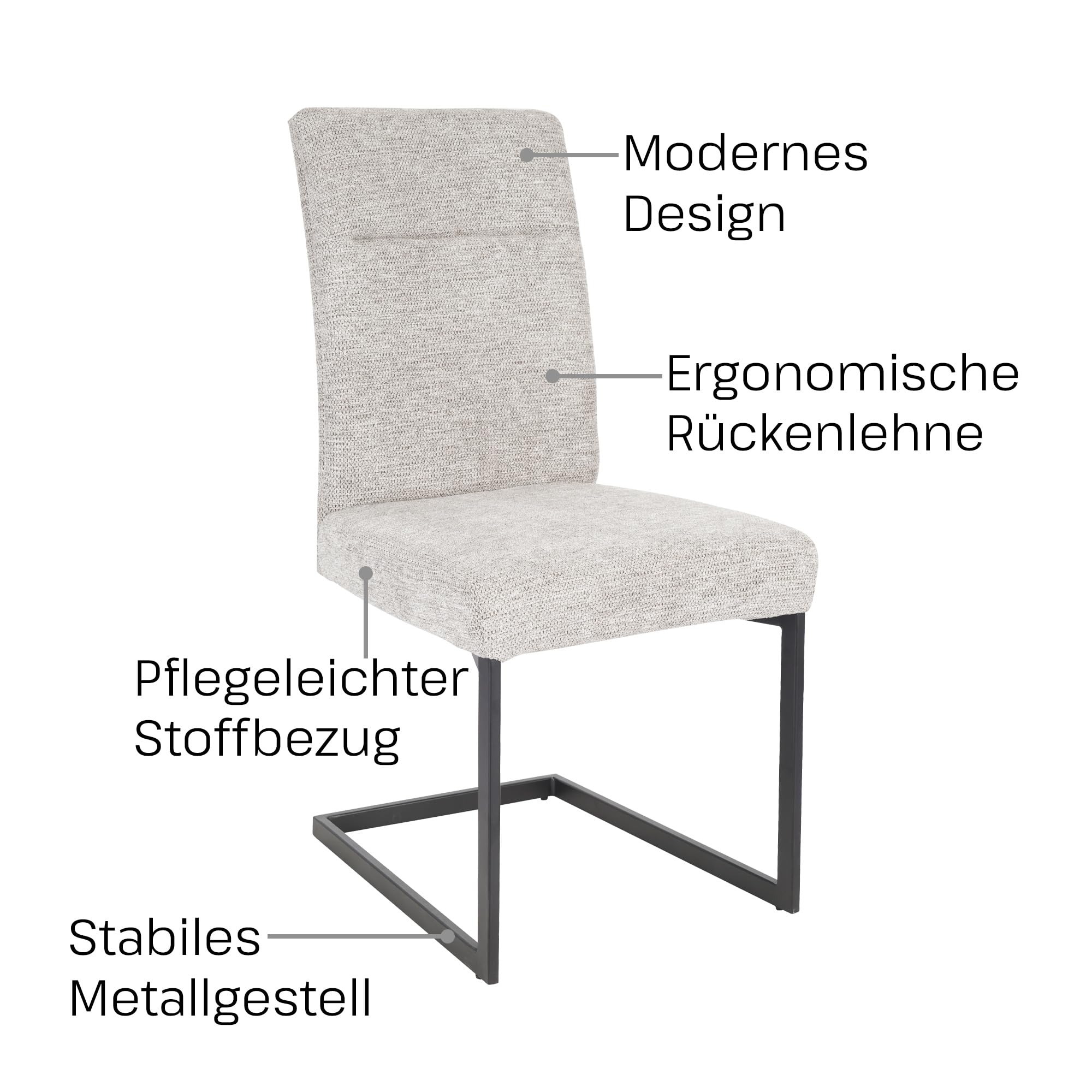 Raburg Freischwinger Maggie, 2er-Set, Stoffbezug, Beige/Schwarz, gepolstert | ergonomisch gepolstert, Metallgestell, für Esszimmer, Küche und Wohnbereich