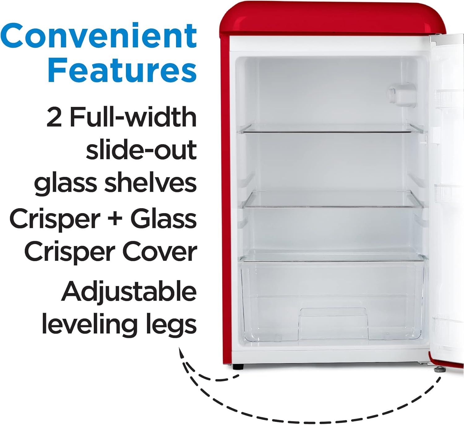 Commercial Cool CCRR4ALR 4.4 Cu. Ft, Vintage Style 2 Slide-Out Glass Shelves Refrigerator, Red