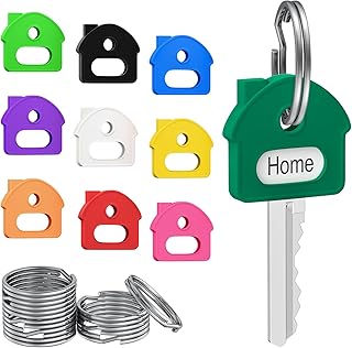 Uniclife 10 Pcs Key Covers Caps, 1" Key Identifiers with Labels, Soft Stretchy Key Covers for House Key, Cute Key Head Protectors for Standard Keys (Not for Odd-Shaped Keys), 10 Colors