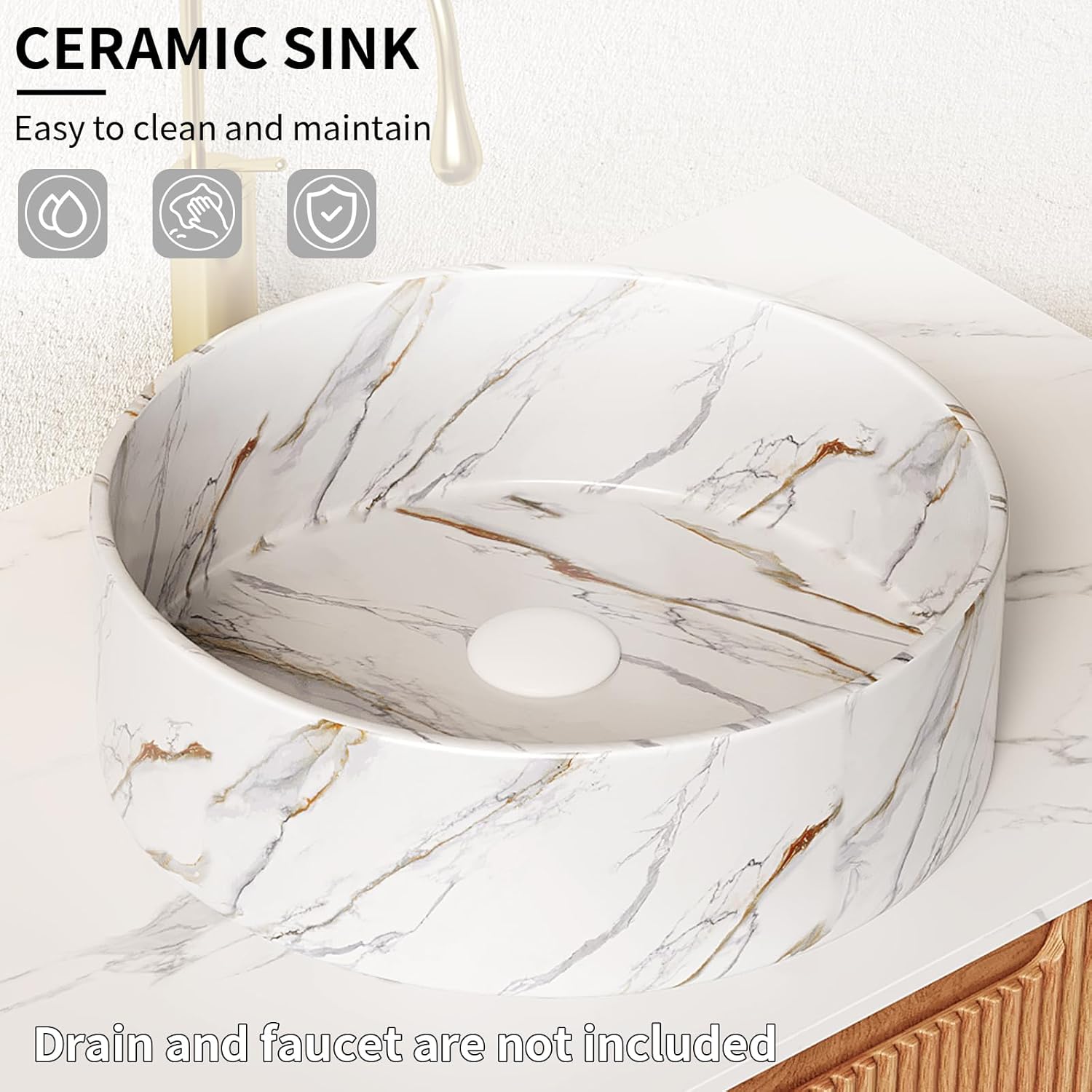 30 Inch Floating Bathroom Vanity with Sink, Modern Wall-Mounted Fluted Bathroom Storage Cabinet with Artificial Marble Texture Counter Top and Stone Pattern Ceramic Sink,Nature Wood