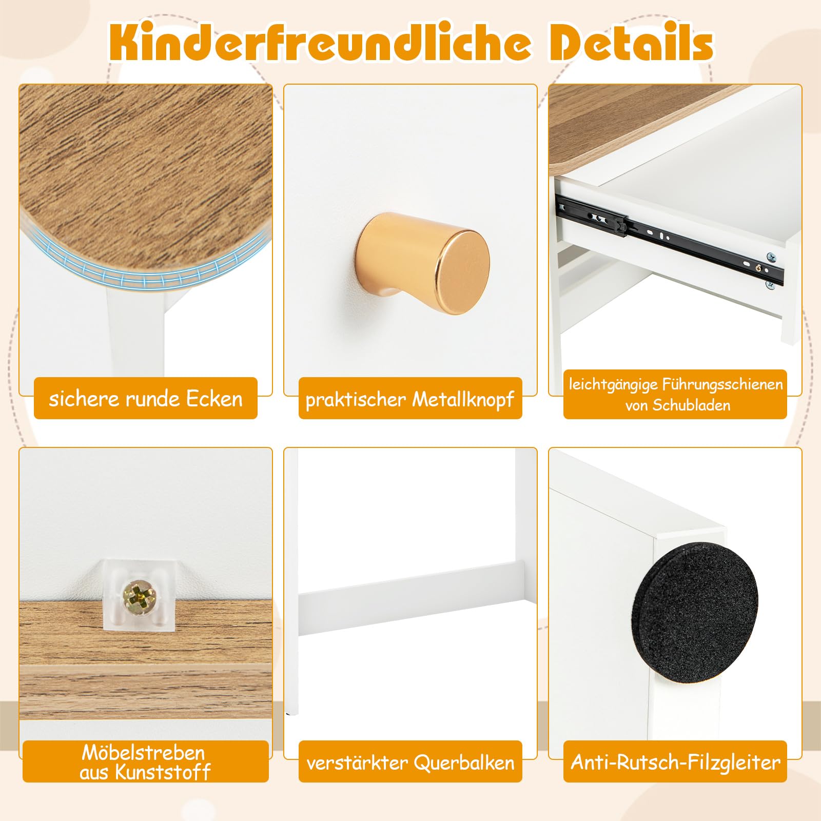 COSTWAY Schreibtisch Kinder, Kinderschreibtisch aus Holz, Schülerschreibtisch mit Schublade & Ablagefach, Jugendschreibtsich mit Stauraum, Kleiner Kindertisch für Kinder ab 3 Jahren (Natur)
