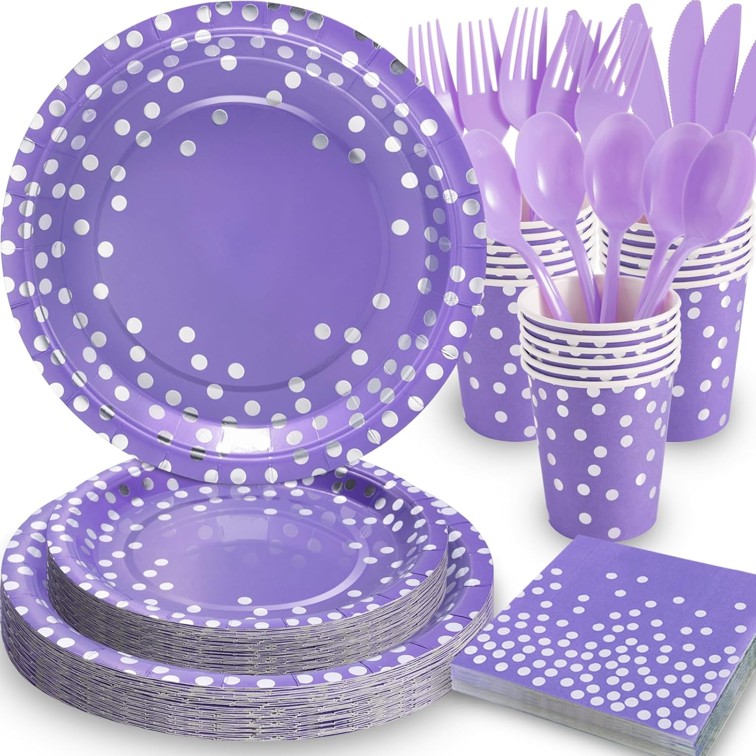 Gudvilla Purple and Silver Party Decorations, 168Pcs