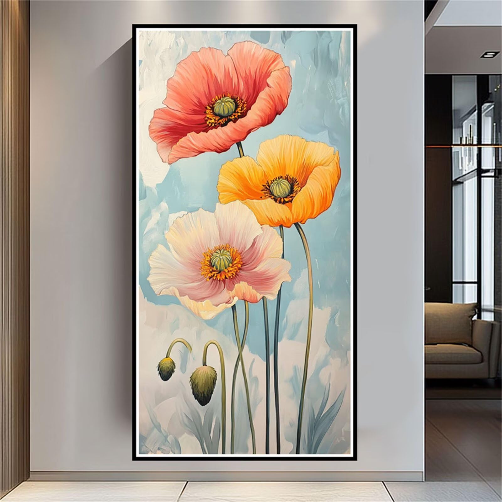 Malen Nach Zahlen Erwachsene Blume Malen Nach Zahlen Abstrakt DIY Set Erwachsene Malen-Nach-Zahlen mit Rahmen Leinwand Ölgemälde Set mit Pinsels Acrylfarben, Dekor Geschenke für Frauen 40x80cm k-1207