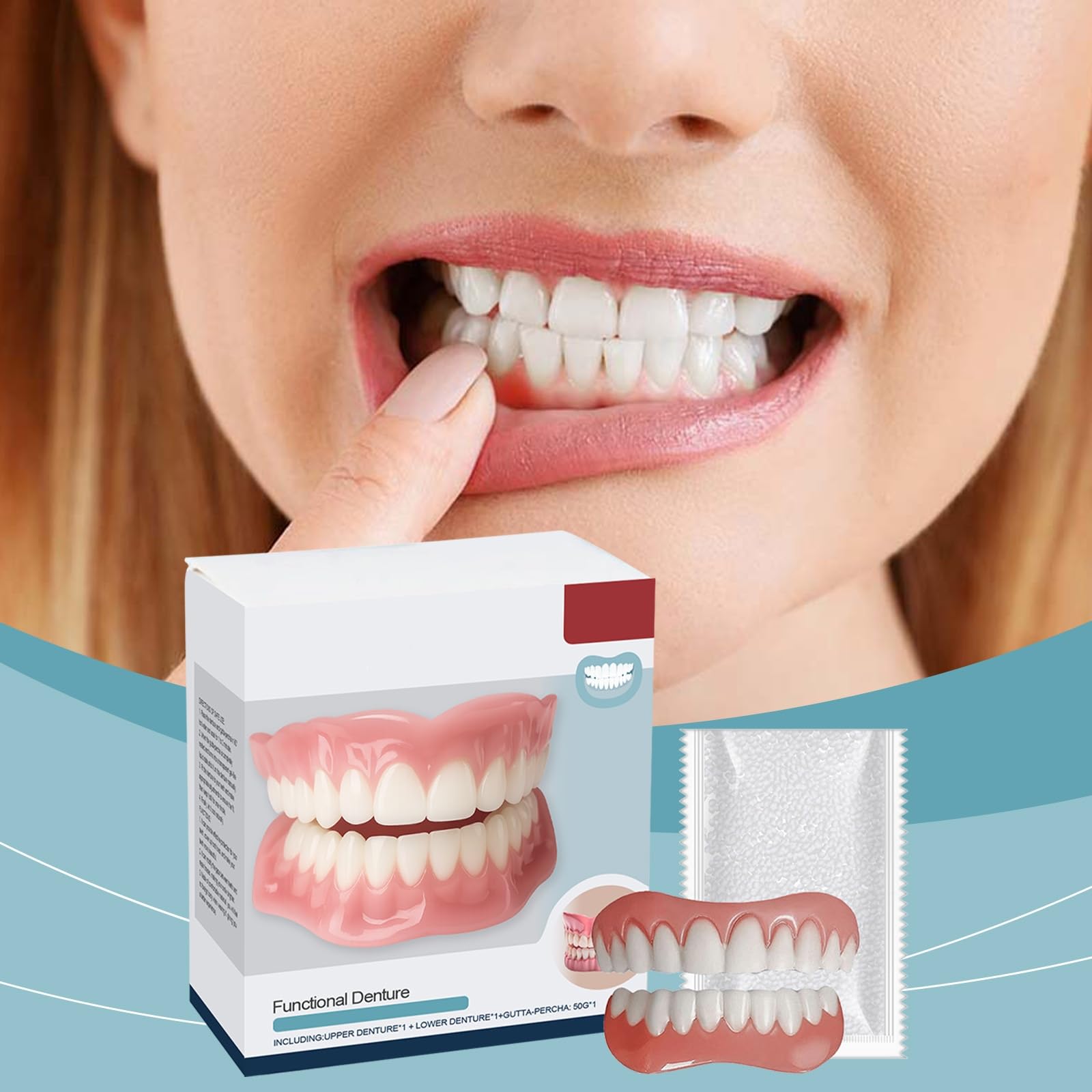 Protesi dentarie, Set di protesi dentarie in silicone multifunzionali, Kit di rivestimento per protesi a scatto, Protesi dentarie in silicone comode per arcata superiore e inferiore (3 set)