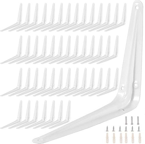 48 soportes de estante blancos de 6 x 8 pulgadas con tornillos de montaje, soportes de estantería de esquina de ángel de pared resistentes, soporte